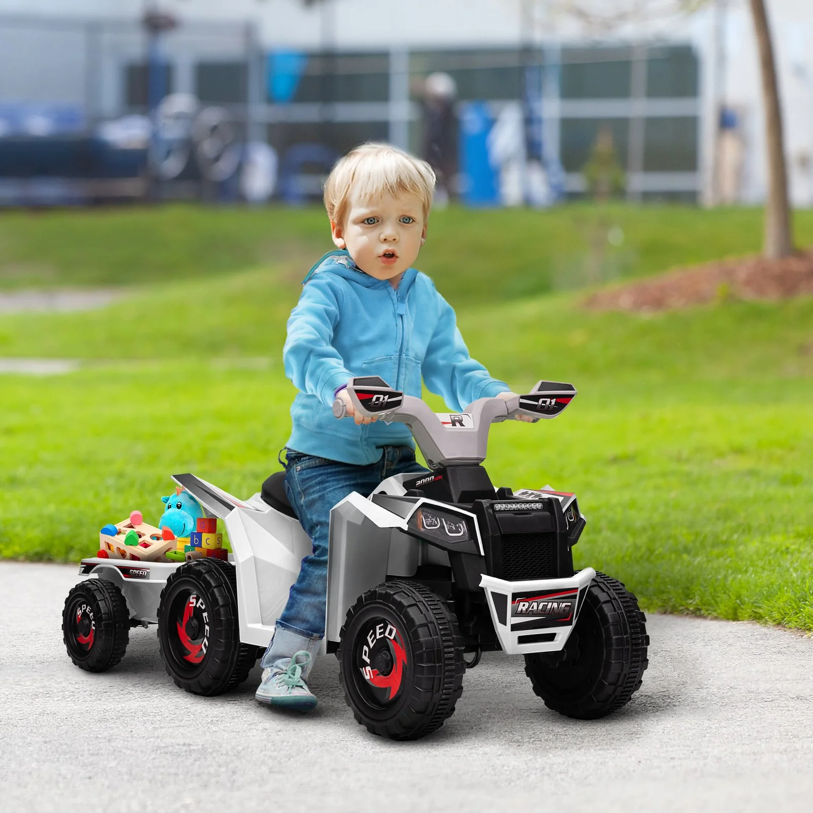 6V Kids ATV Quad Car with Back Trailer, Forward and Backward Movement, Music - Image 2