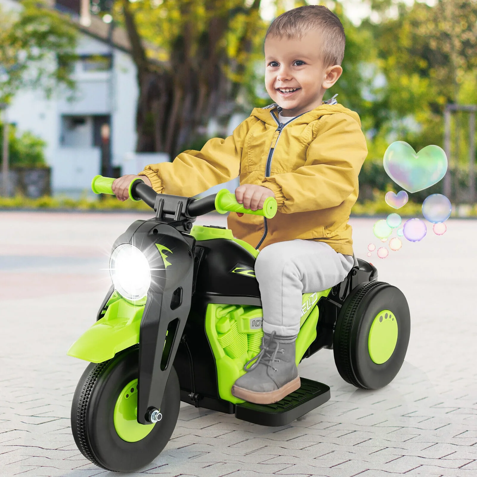 6V Electric Kids Bubble Ride-On Motorcycle with Music Button and Headlight Green - Image 2