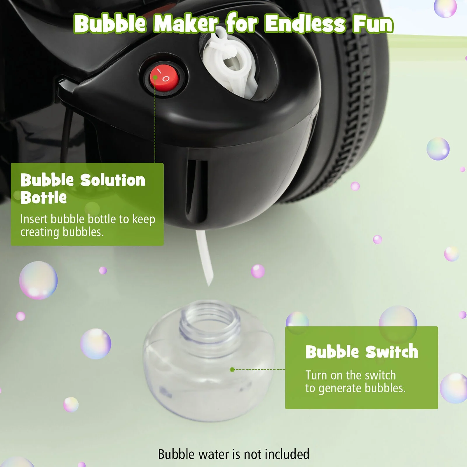 6V Electric Kids Bubble Ride-On Motorcycle with Music Button and Headlight Green - Image 6