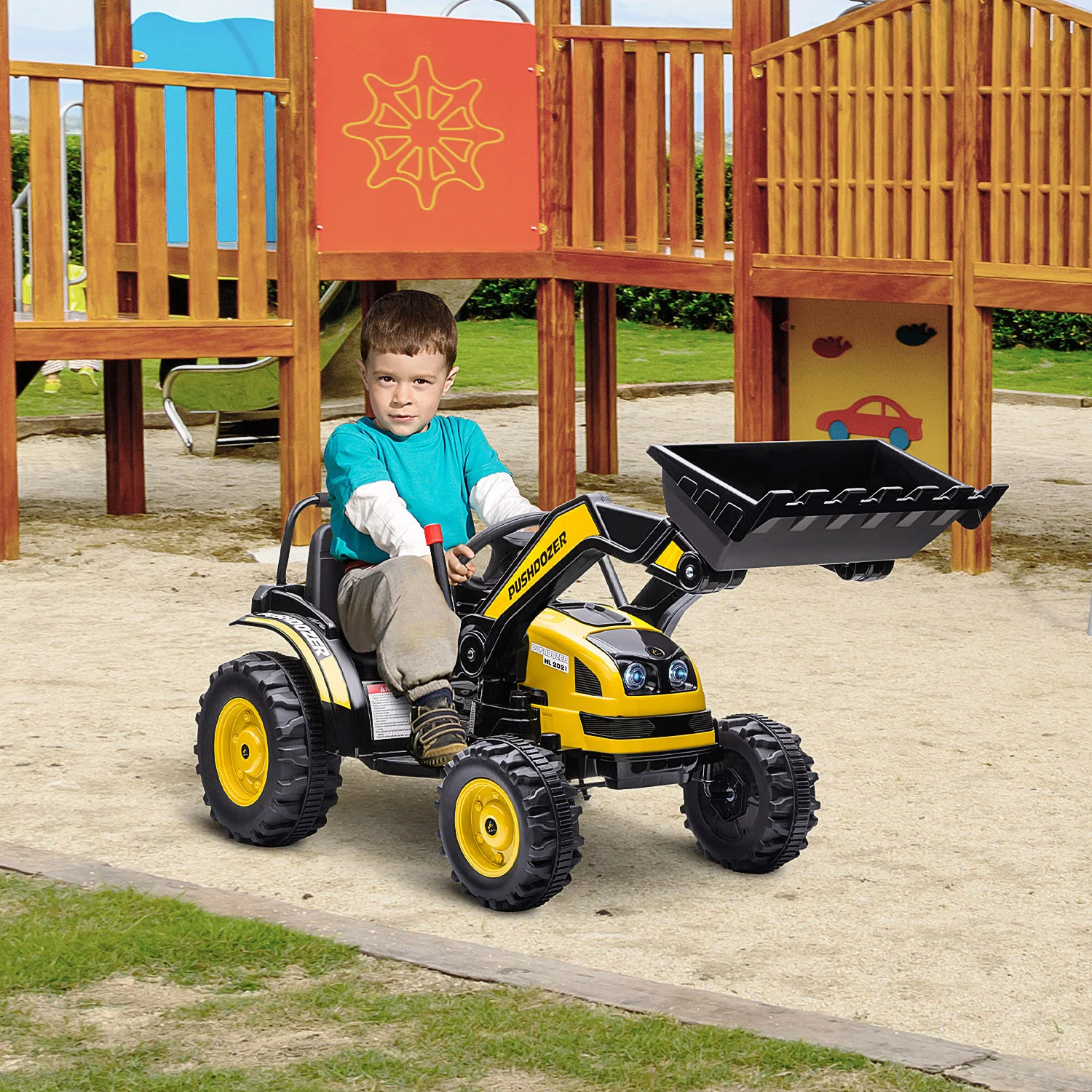 6V Electric Kids Construction Vehicle with Adjustable Yellow Bucket