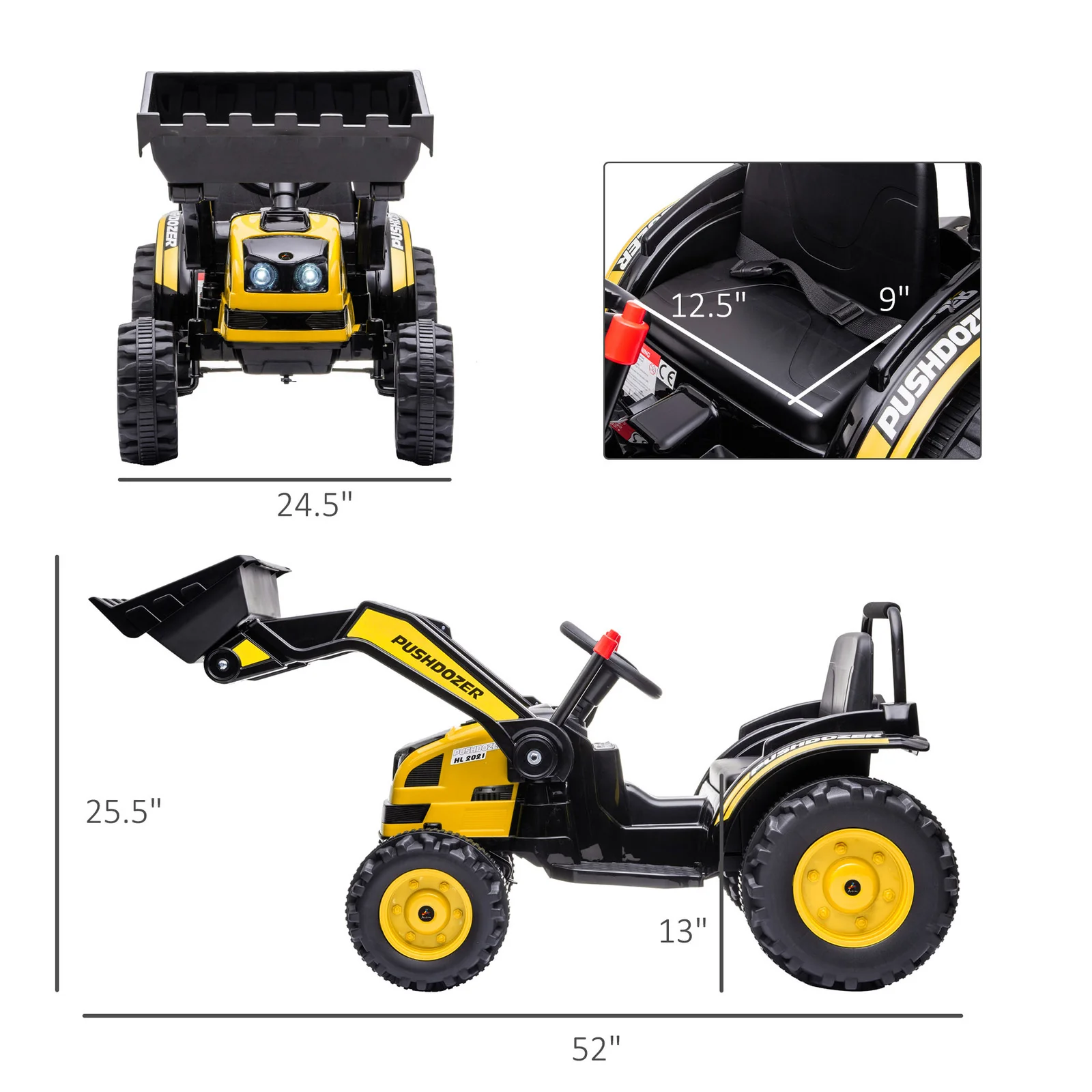 6V Electric Kids Construction Vehicle with Adjustable Yellow Bucket - Image 2