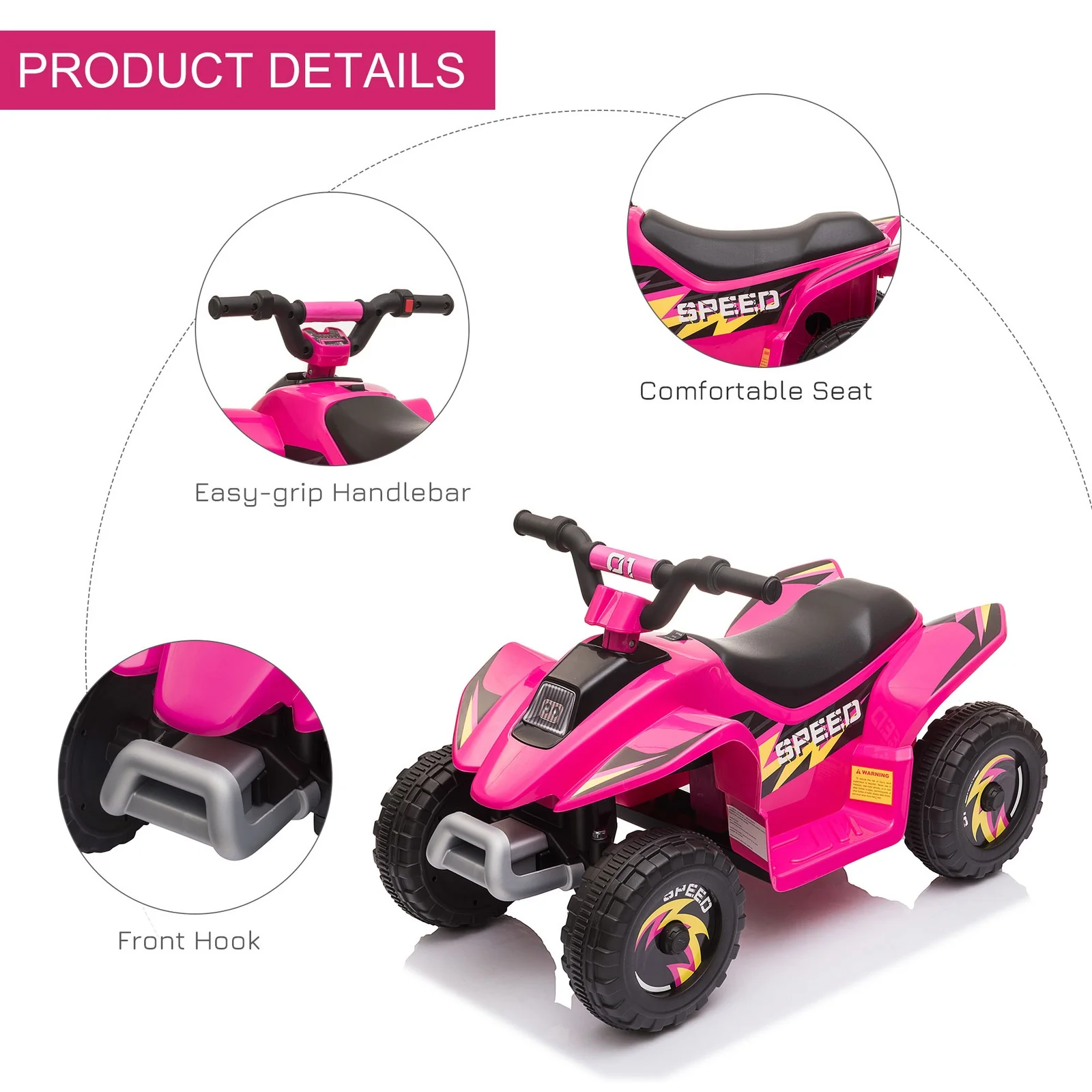 6V Pink Electric Ride-On ATV for Kids 18-36 Months with Forward and Reverse - Image 7