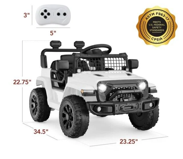 6V Kids Ride On Truck Car with LED Lights and Parental Remote Control - White Jeep for Ages 3 to 5 - Perfect Gift for Young Adventurers - Image 3