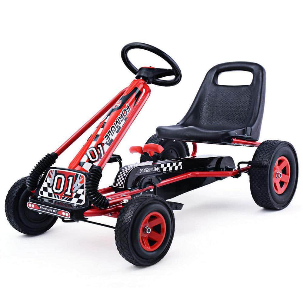 7-in Red Kids Pedal-Powered Ride-On Go Kart Racer Bike for Outdoor Fun