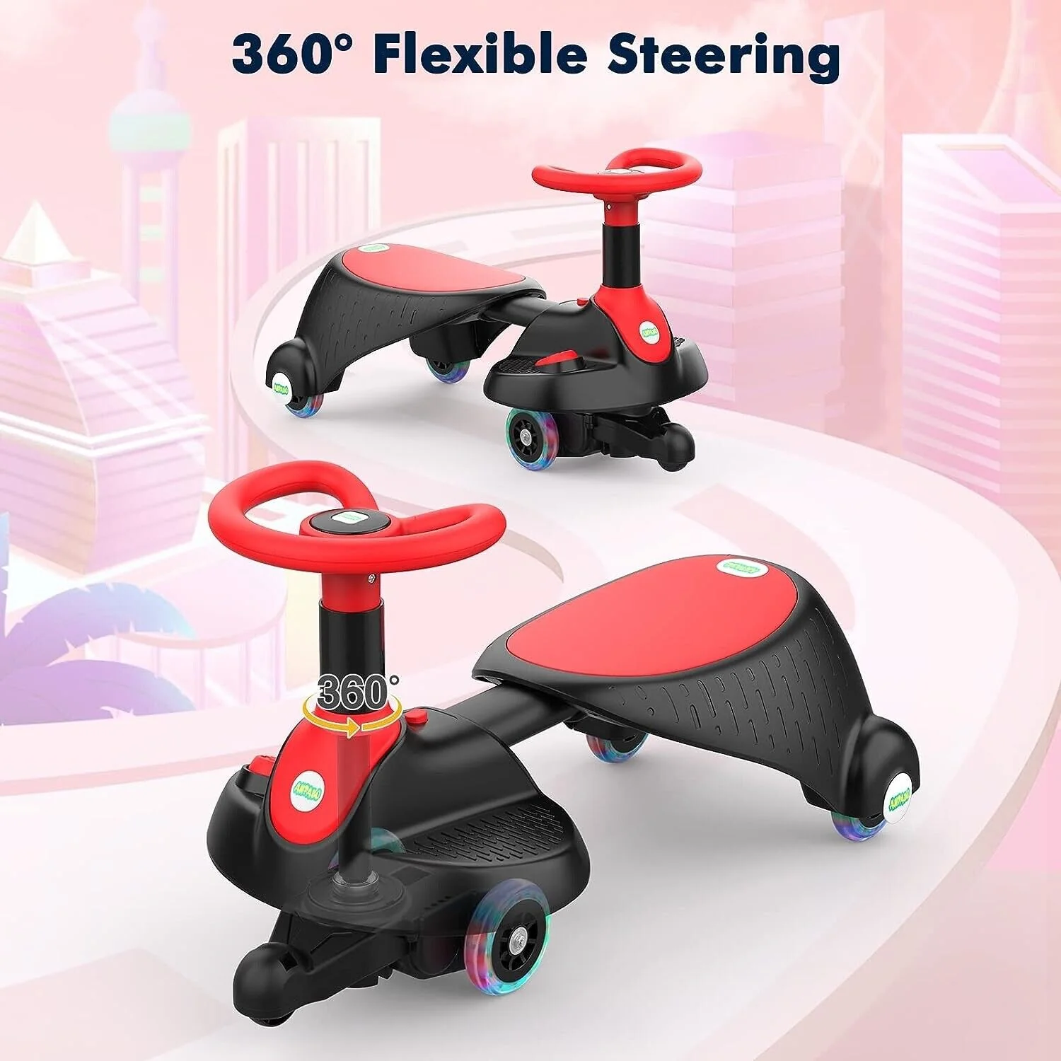 Adjustable Length Kids' Car Ride with Light-Up Wheels and Rechargeable Battery - Image 5