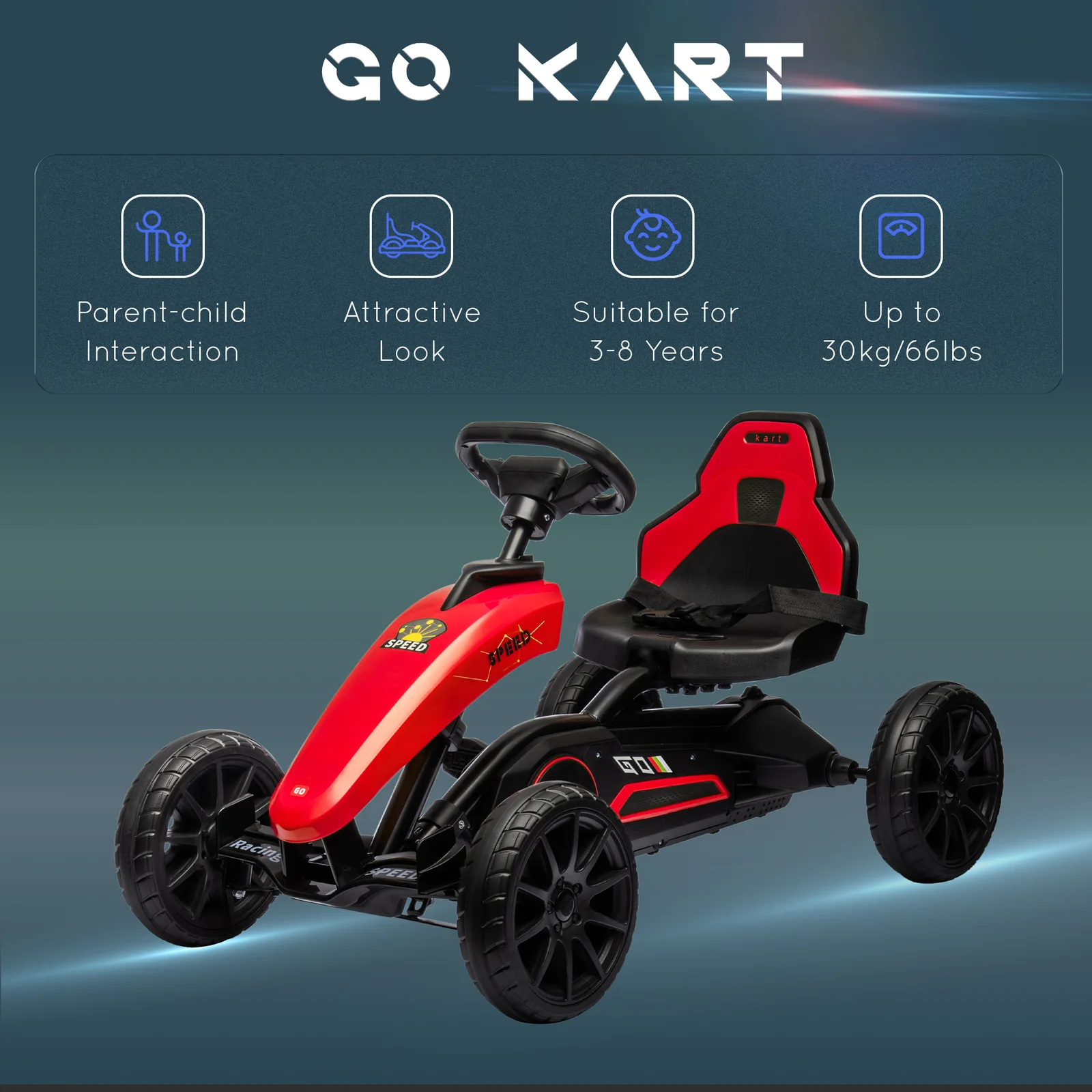 Kids Pedal Go-Kart with Swing Axle and Adjustable Seat for Outdoor Riding - Image 2