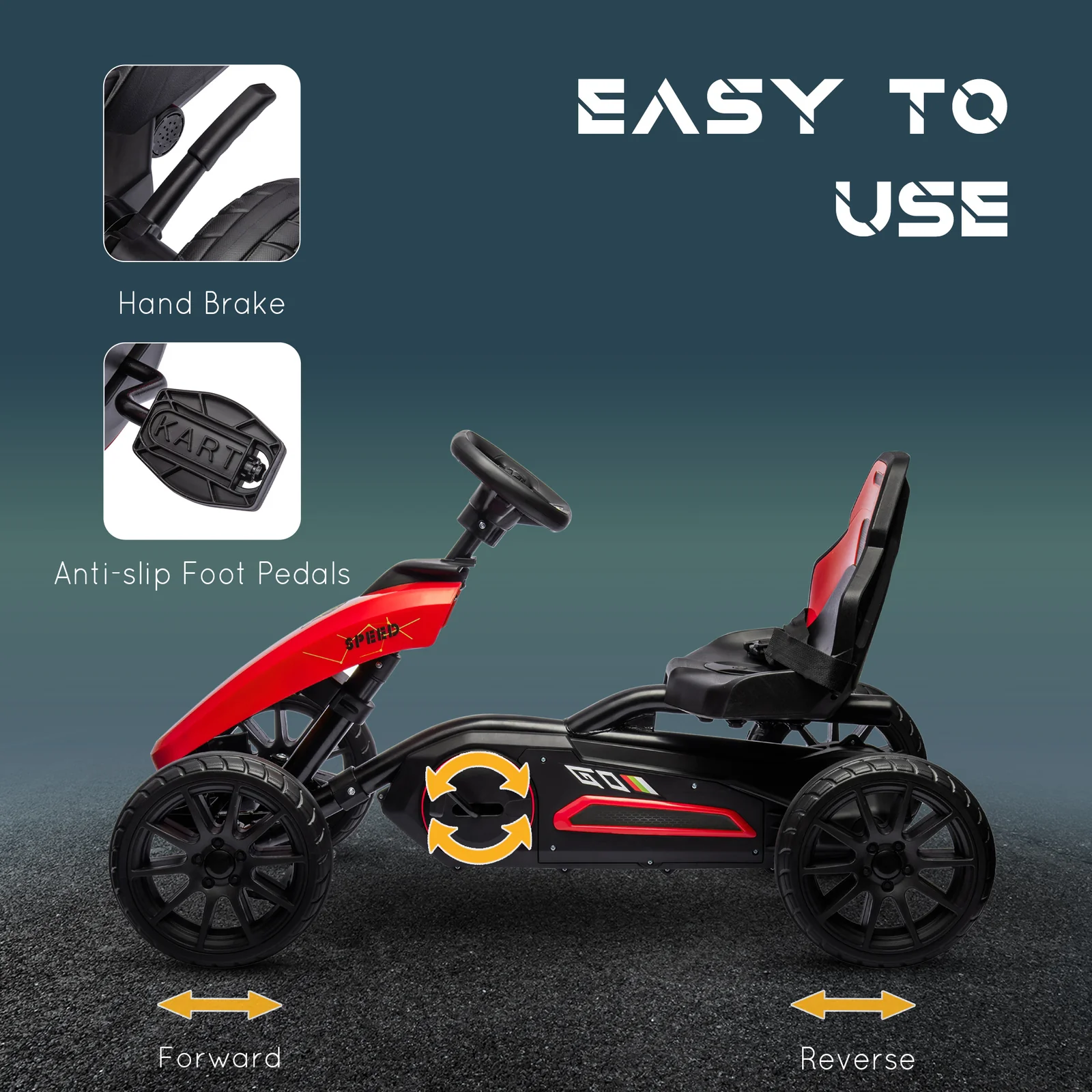Kids Pedal Go-Kart with Swing Axle and Adjustable Seat for Outdoor Riding - Image 3