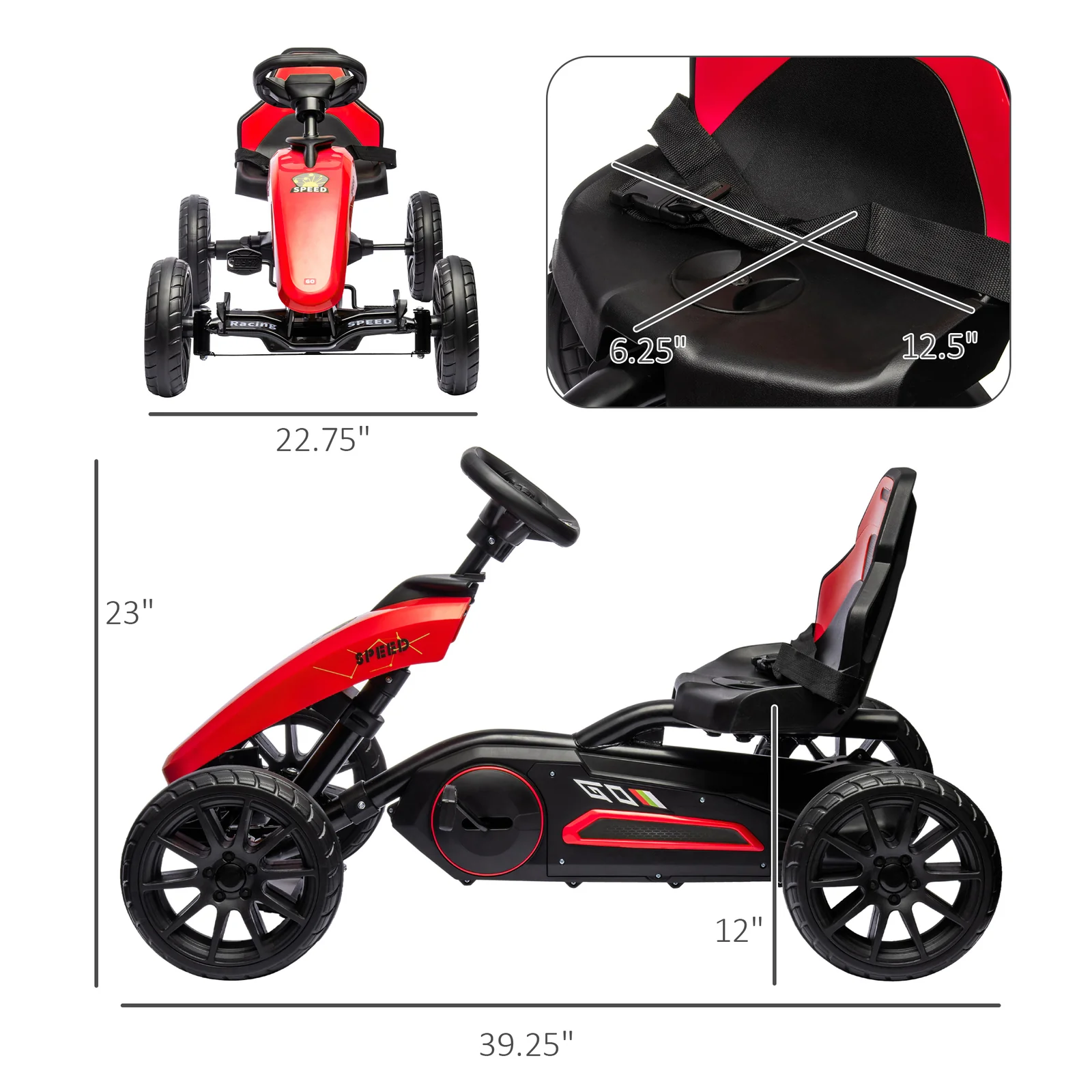 Kids Pedal Go-Kart with Swing Axle and Adjustable Seat for Outdoor Riding - Image 5