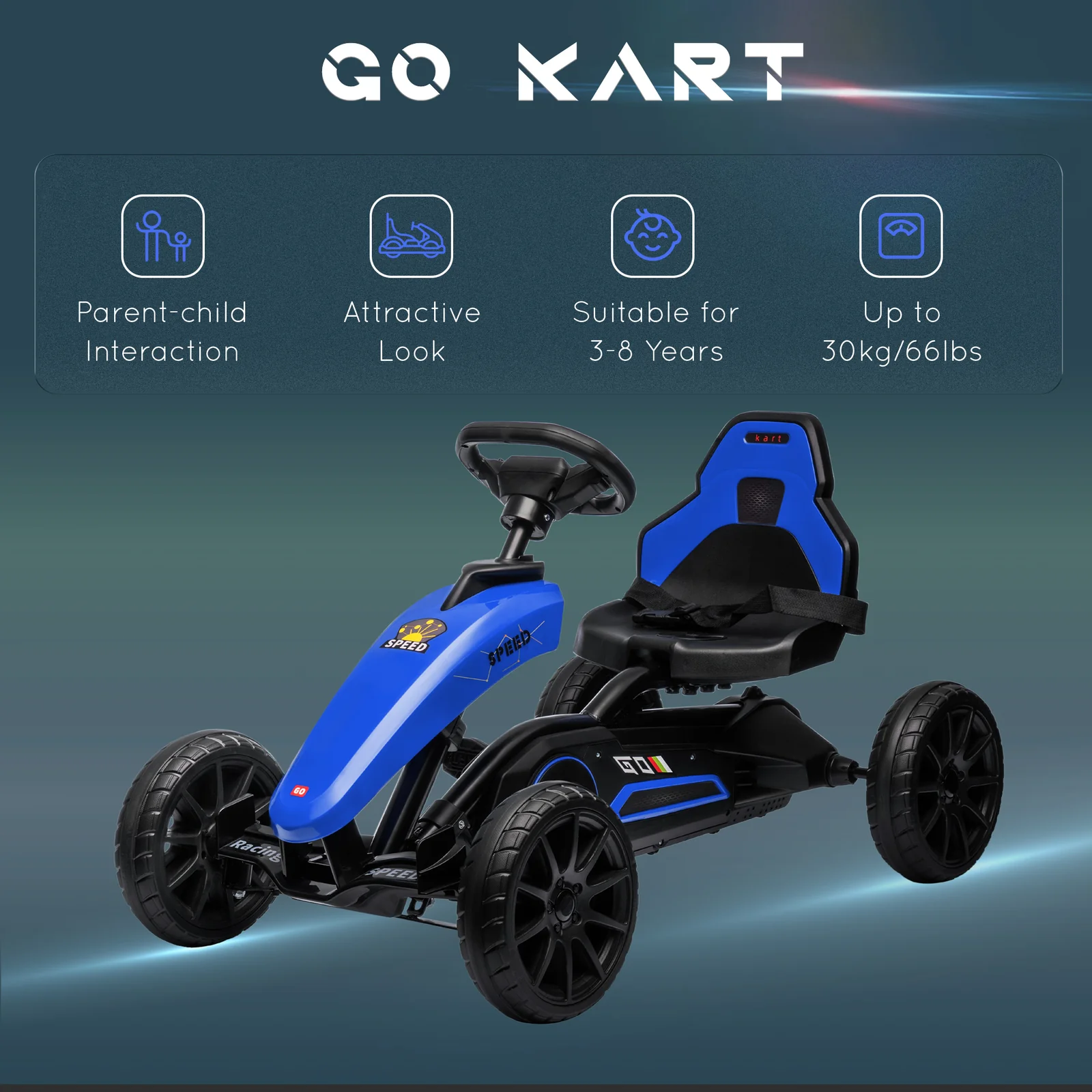 Kids Pedal Go-Kart Outdoor Ride-On Toy with Swing Axle and Adjustable Seat, Hand Brake - Image 2