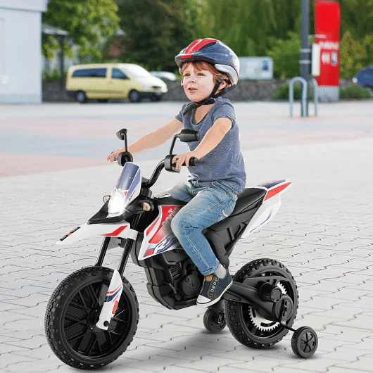 Aprilia Licensed Kids Ride On Motorcycle with 2 Training Wheels in White - Image 2