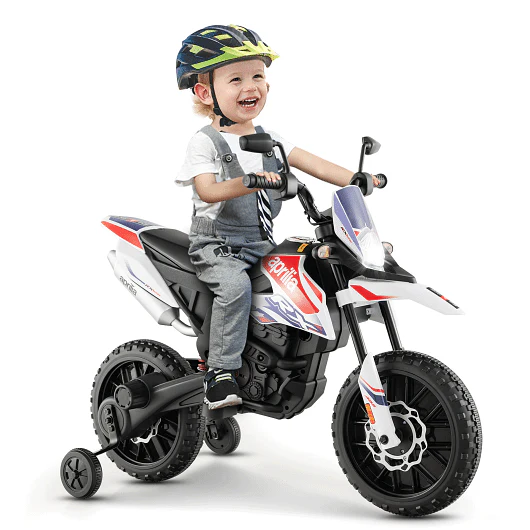 Aprilia Licensed Kids Ride On Motorcycle with 2 Training Wheels in White - Image 3