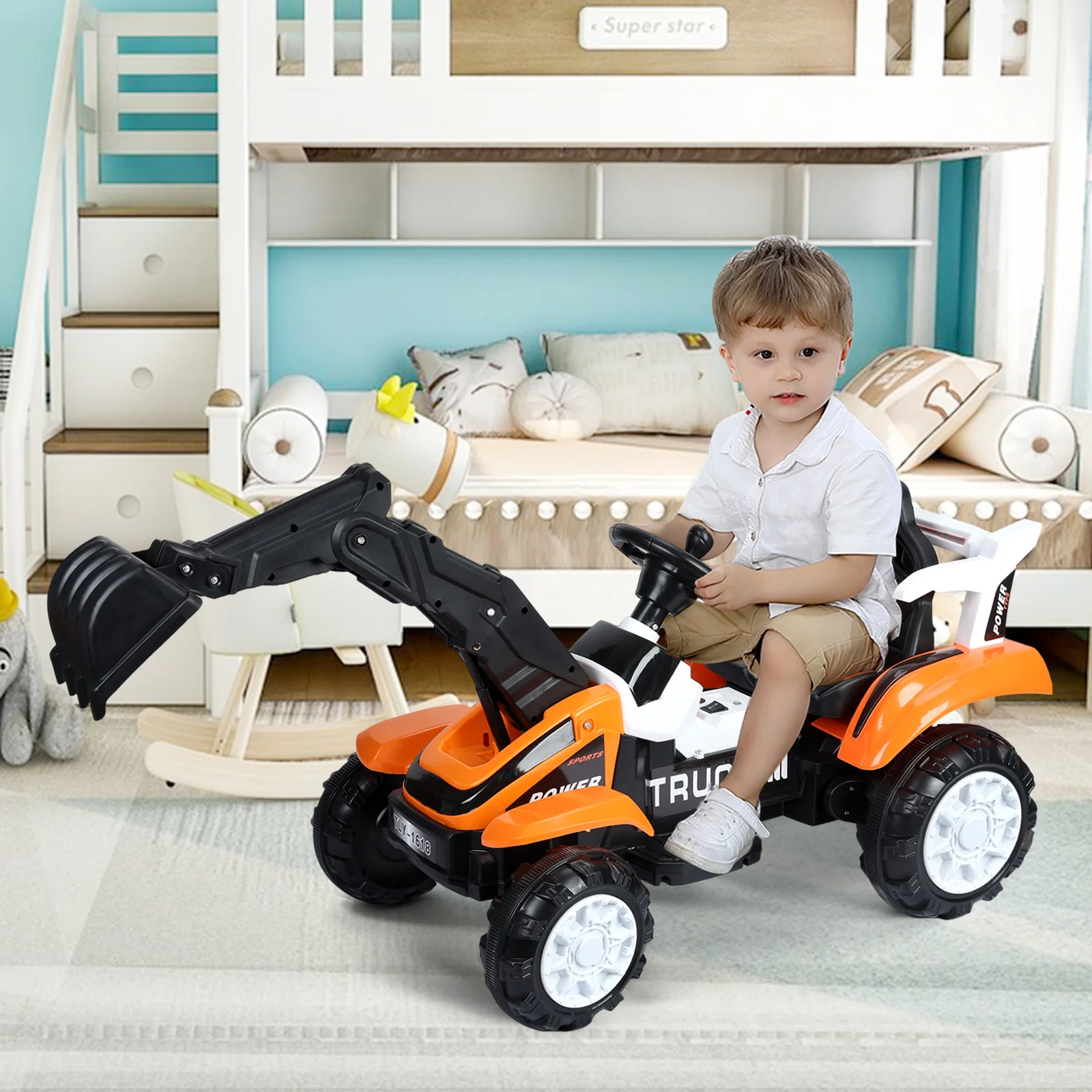 Battery-Powered Electric Red Digger Construction Vehicle Toy for Kids - Image 5