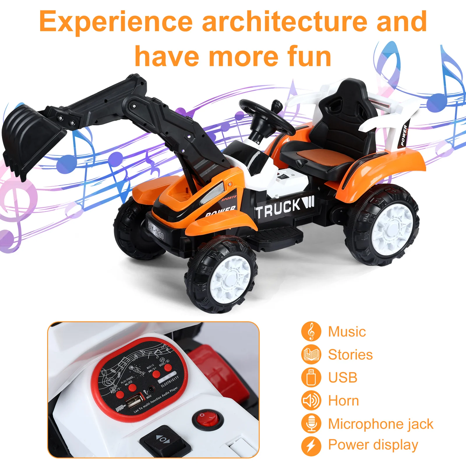 Battery-Powered Electric Red Digger Construction Vehicle Toy for Kids - Image 6