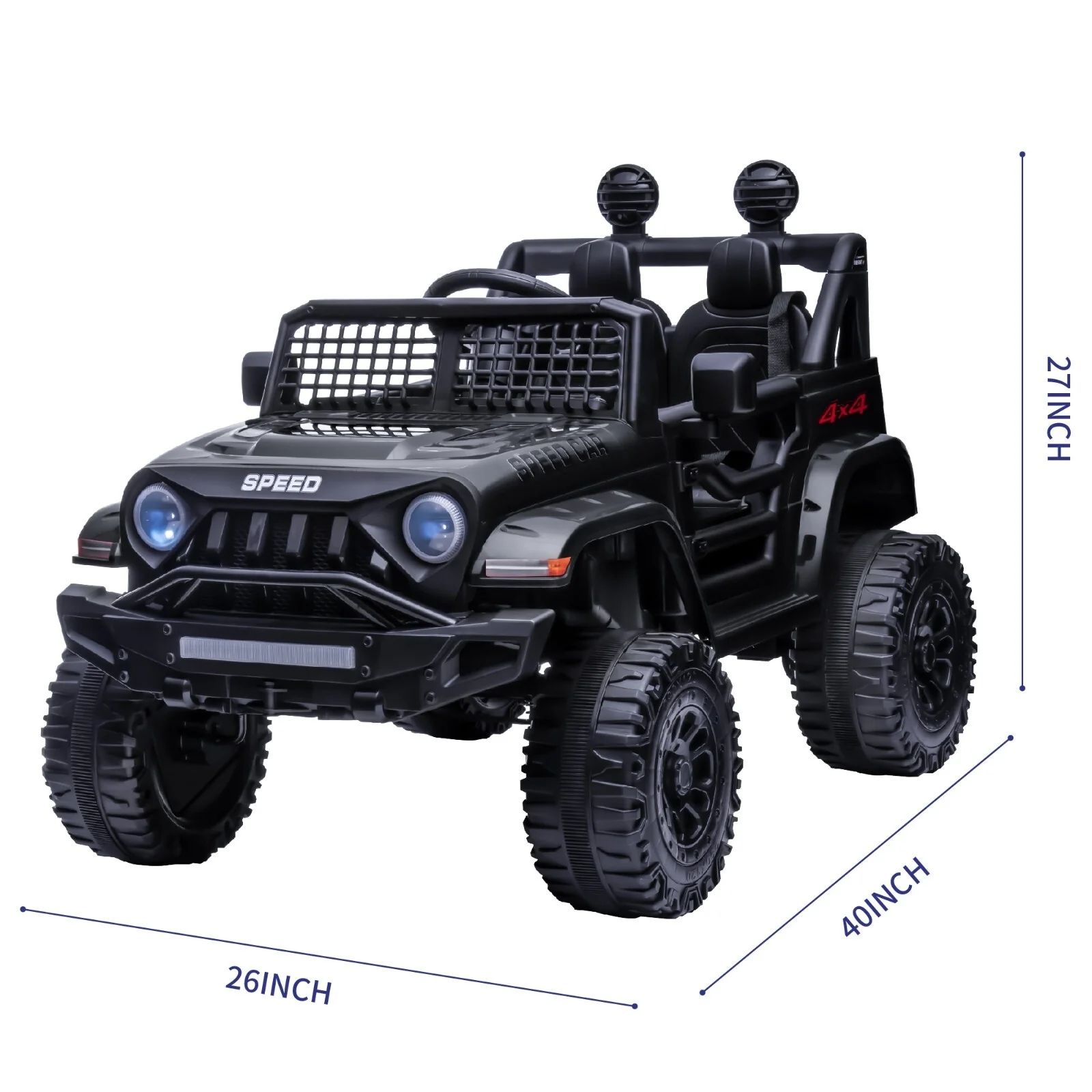 12V Black Kids Ride-On Truck with Remote Control, Power Wheels, and LED Lights - Image 7