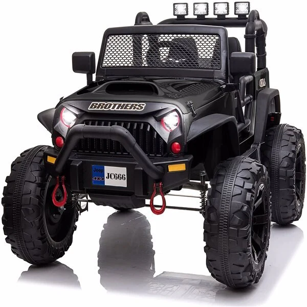 Black Battery-Powered Electric Ride-On Car for Kids with 2 Seats and Remote Control