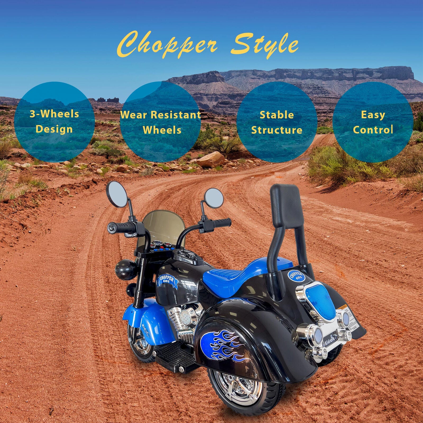 Blue 3-Wheel Motorbike for Kids with LED Headlight and Colorful Design - Image 3
