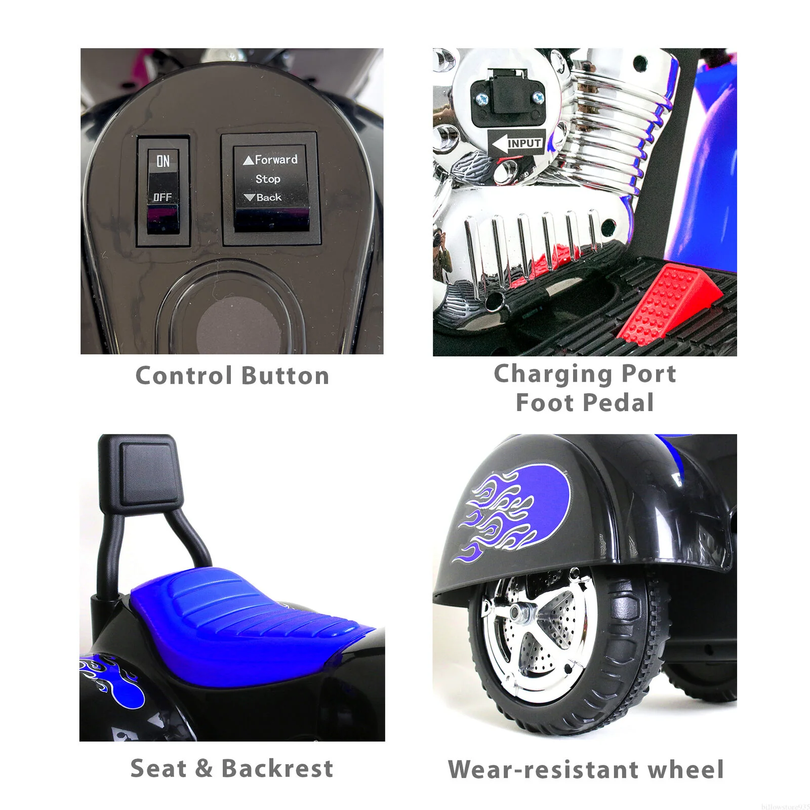 Blue 3-Wheel Motorbike for Kids with LED Headlight and Colorful Design - Image 5