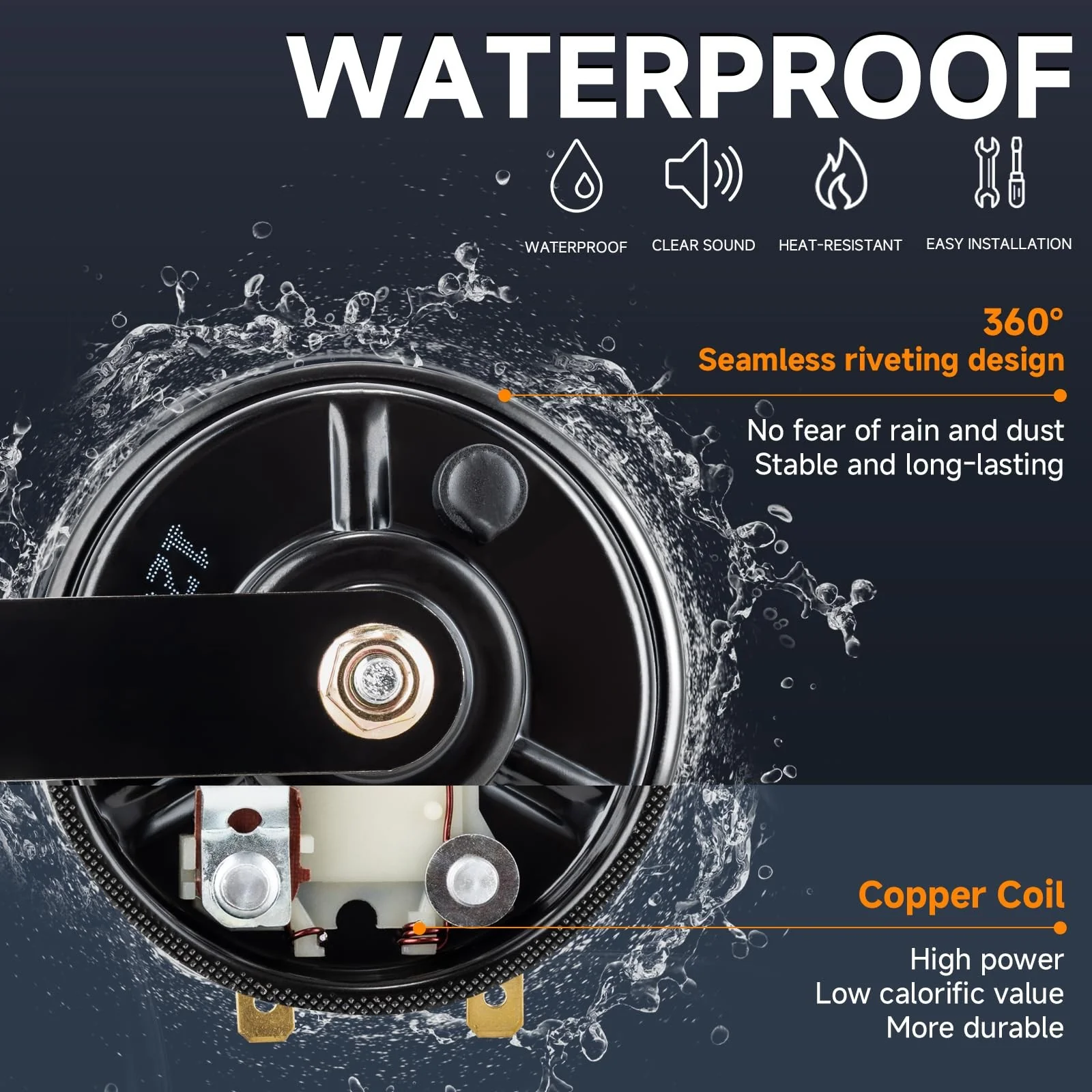 12V Compact Waterproof Motorcycle and Car Horn with High and Low 110dB Tones - Image 2