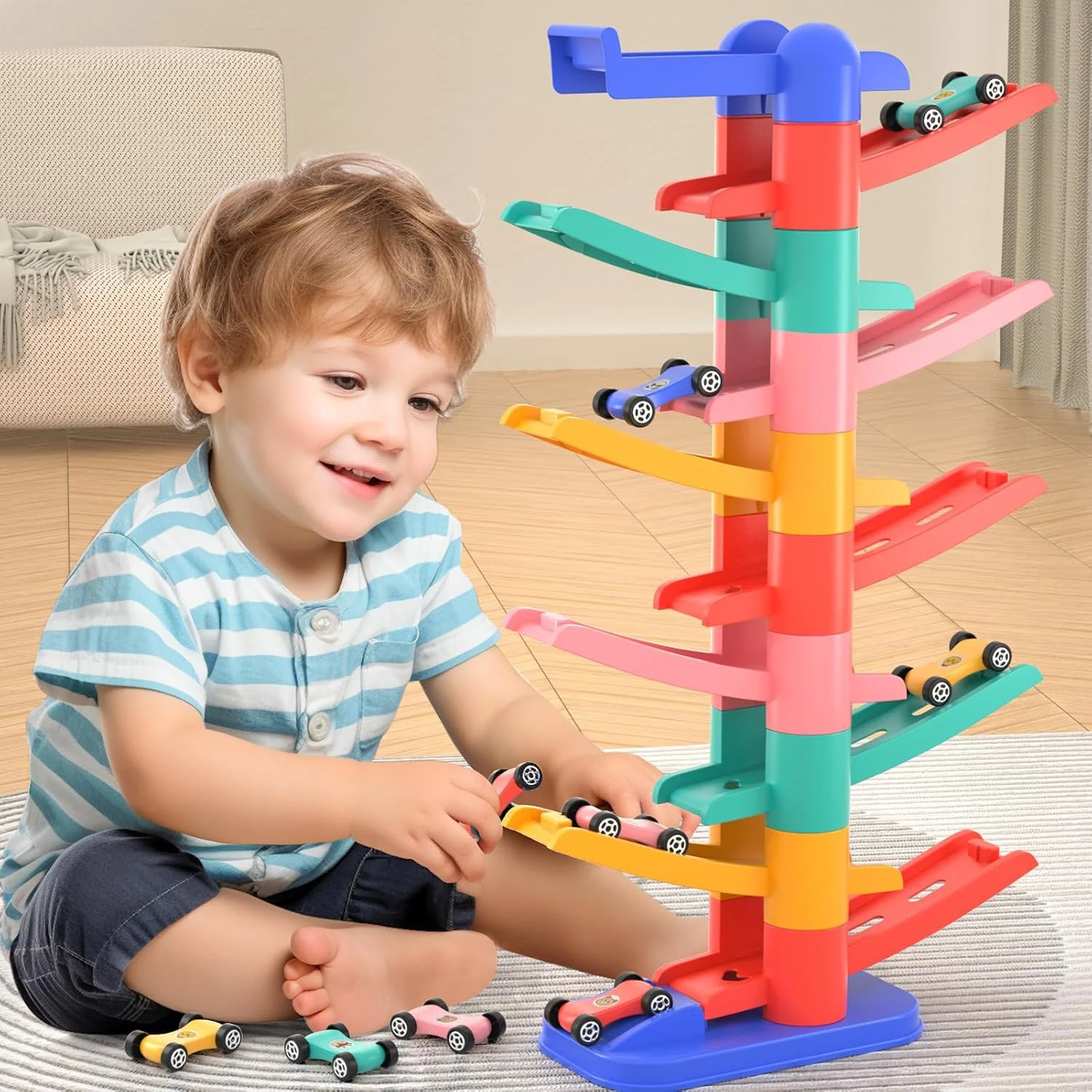 Toddler Race Track Car Toy with Ramp, Suitable for Ages 3-6, Includes 12-M Car - Image 13