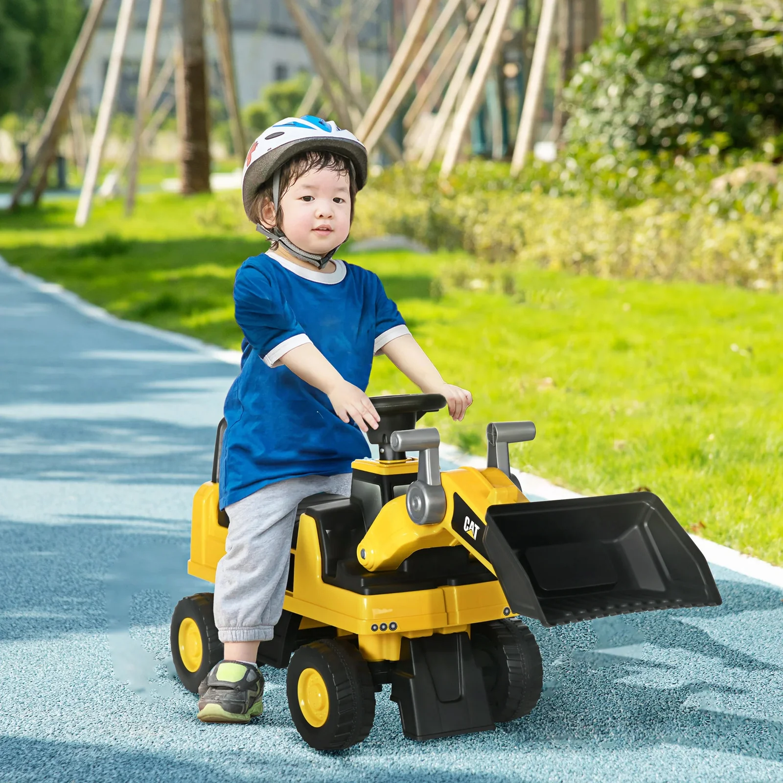 Licensed Kids Ride-On Excavator with Manual Shovel in Yellow - Image 11