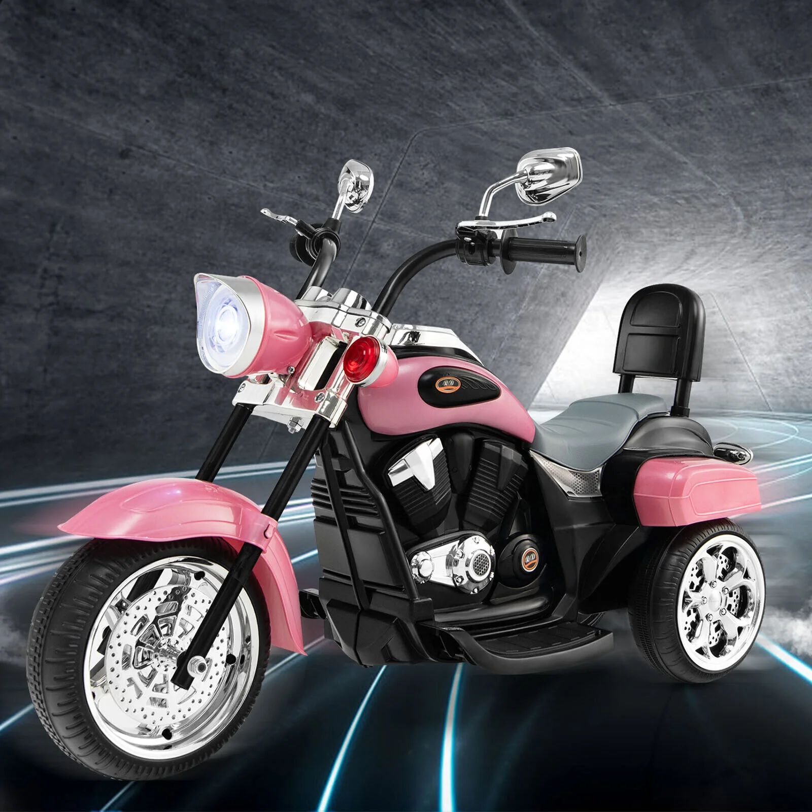 Chic Pink 3-Wheel Chopper Motorcycle for Kids with Headlight - Image 3