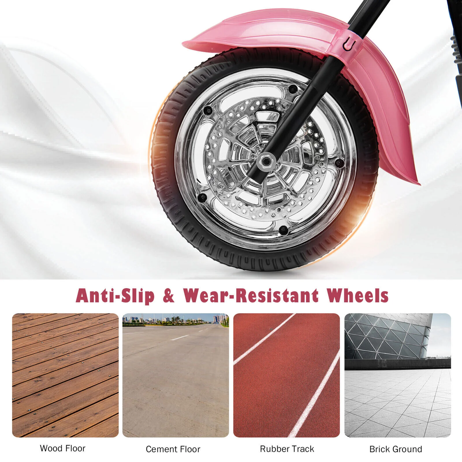 Chic Pink 3-Wheel Chopper Motorcycle for Kids with Headlight - Image 6
