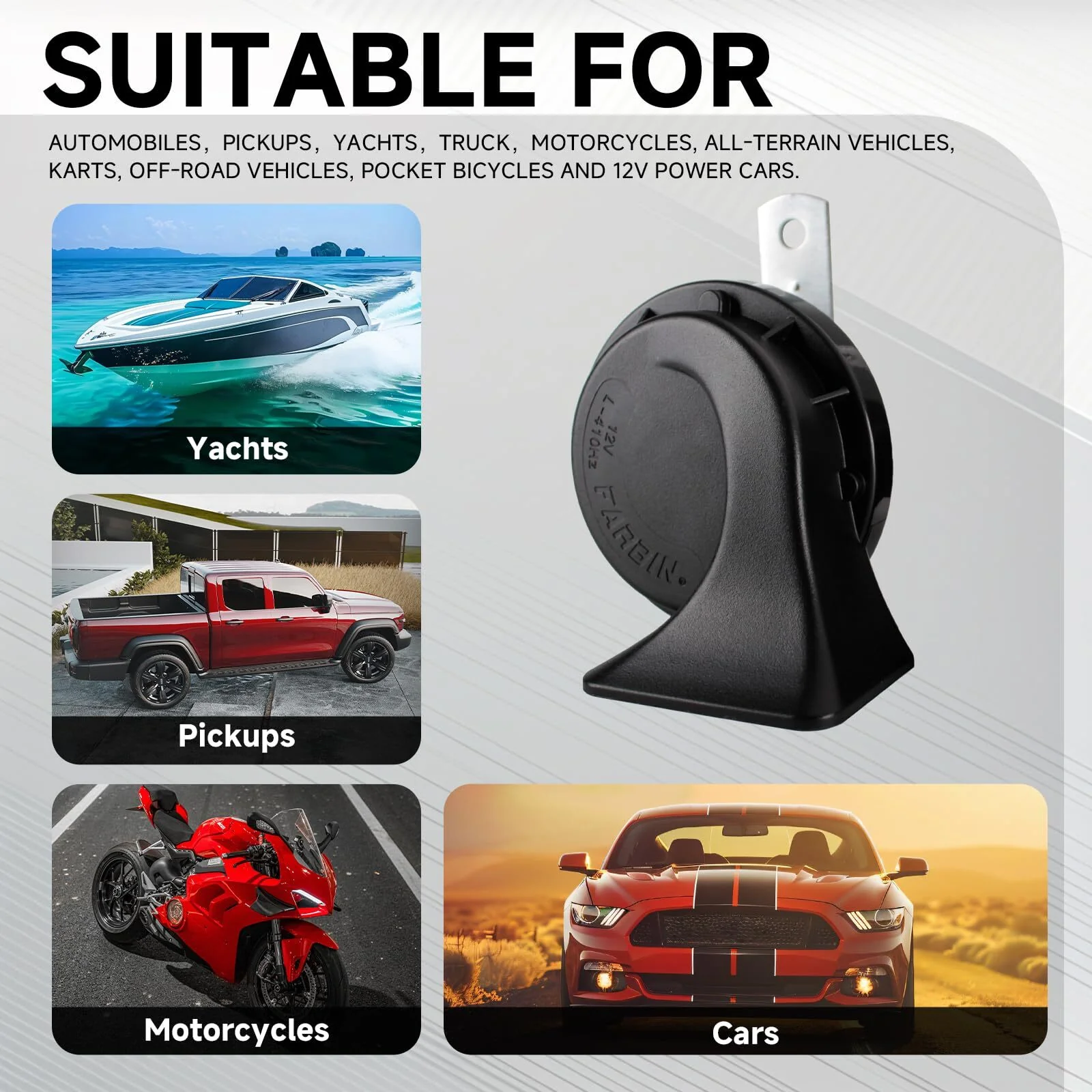Compact 12V Waterproof Low Tone Car Horn 410Hz Universal Black - Image 3