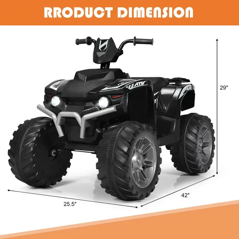 Costway 12V Kids ATV Quad Ride On Car with LED Lights, Music, and USB - Black - Image 2