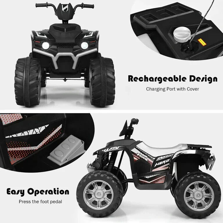 Costway 12V Kids ATV Quad Ride On Car with LED Lights, Music, and USB - Black - Image 8