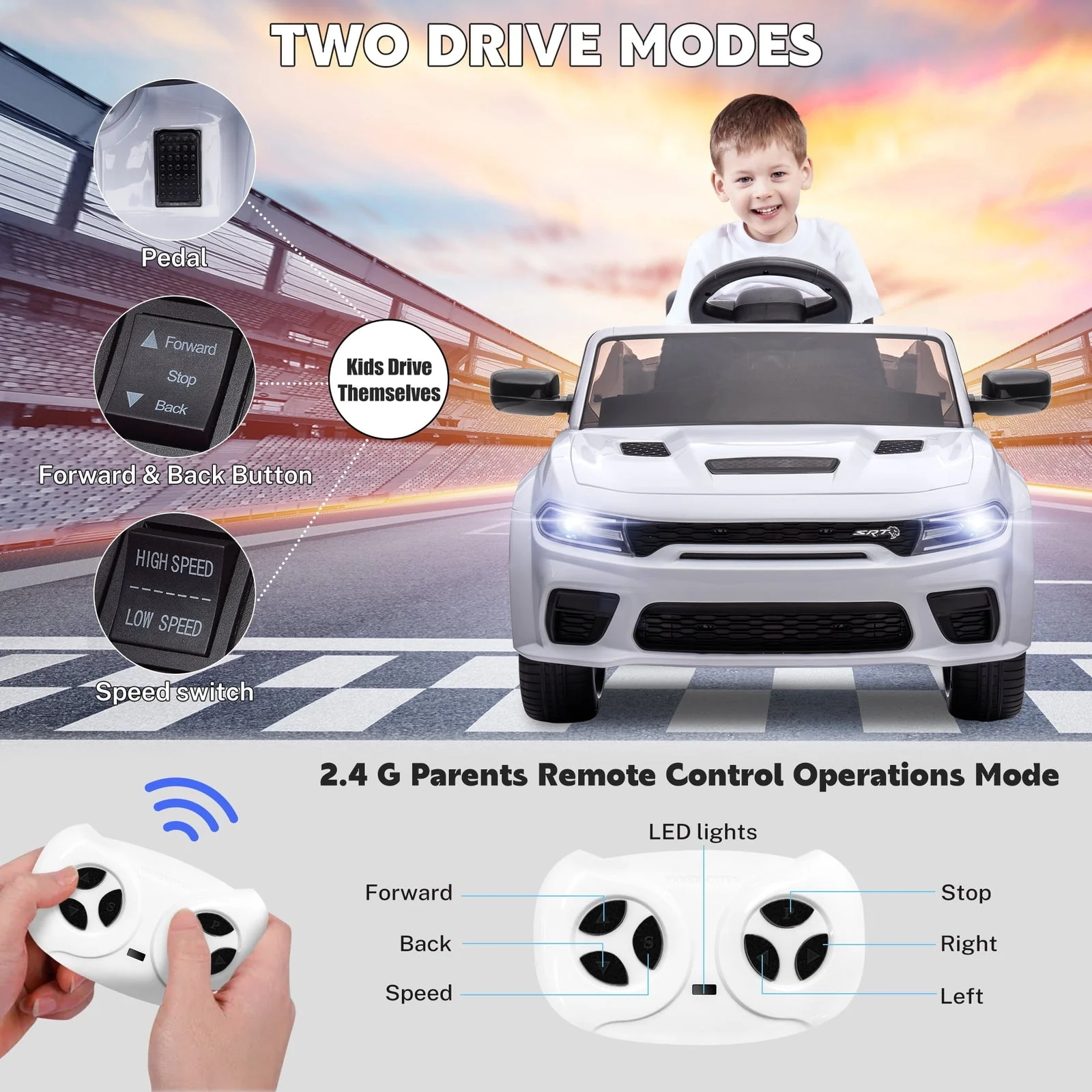 12V Powered Ride-On Toy Car with Remote Control, MP3, and LED Lights for Kids - Image 4
