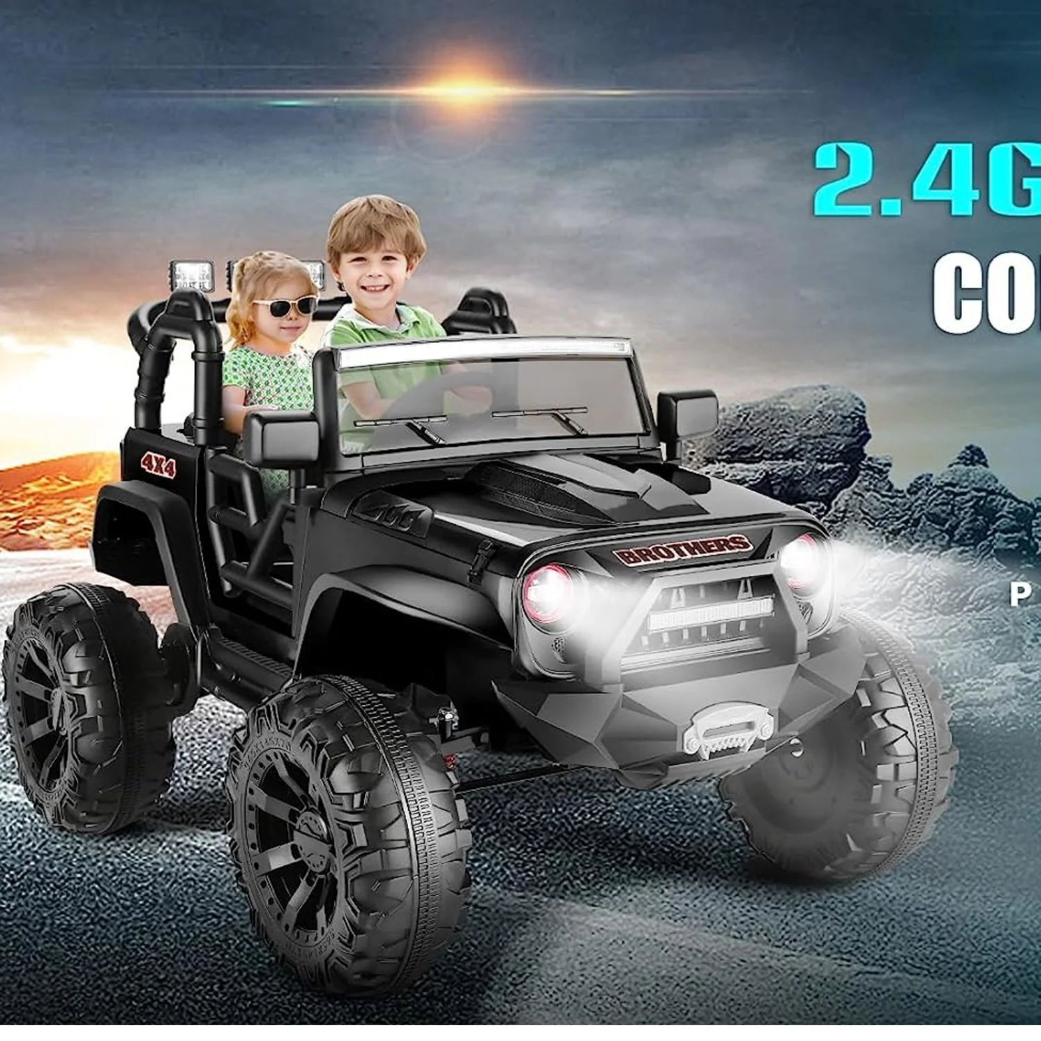 Electric 2-Seater Kids Ride-On Truck with 400W Motor and LED Lights - 24V Jeep Car - Image 3