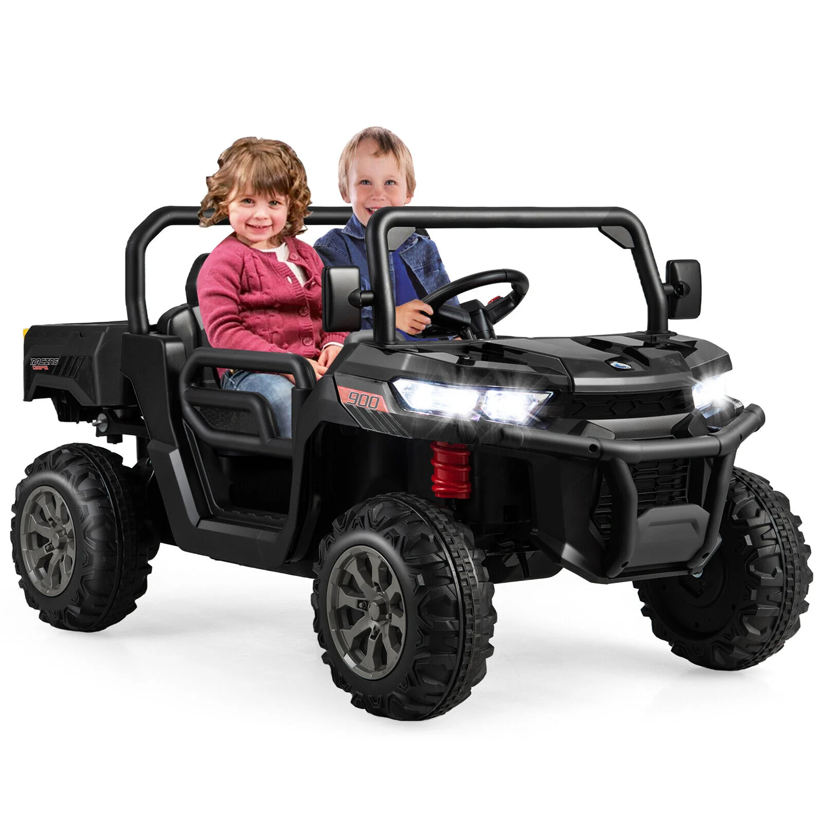 Electric 2 Seater UTV Dump Truck with Remote Control, Dump Bed, and Shovel - Black - Image 11