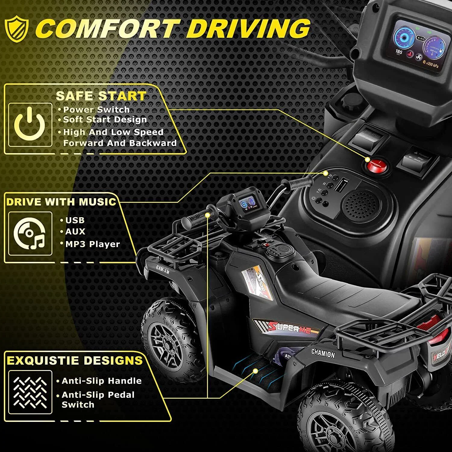 Electric 4-Wheeler ATV Quad for Kids with LED Lights, USB and MP3 Player - Suitable for Boys and Girls Aged 4 and Up - Image 13