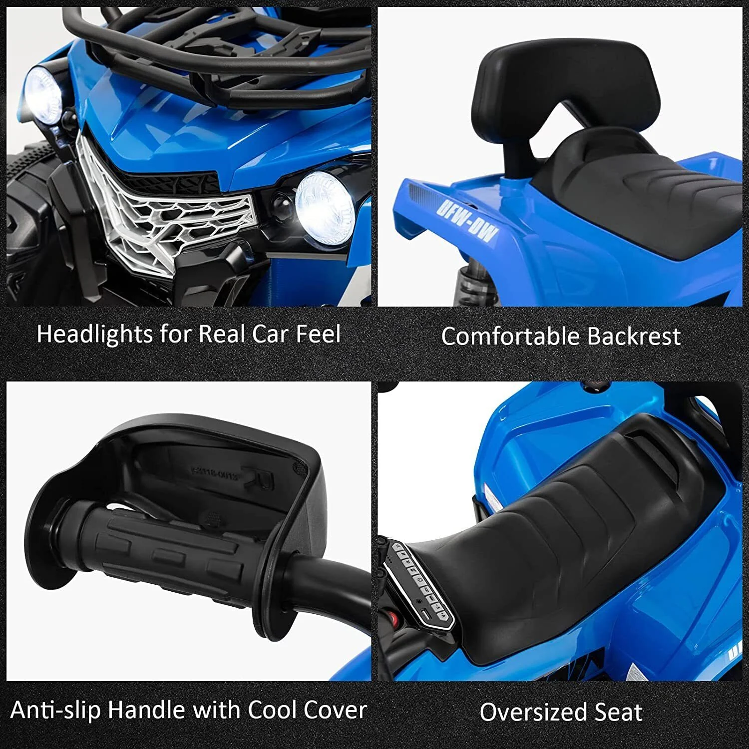 Electric 4-Wheeler ATV Quad Ride On Car for Kids with LED Lights and MP3 Player - 2 Speeds - Image 11