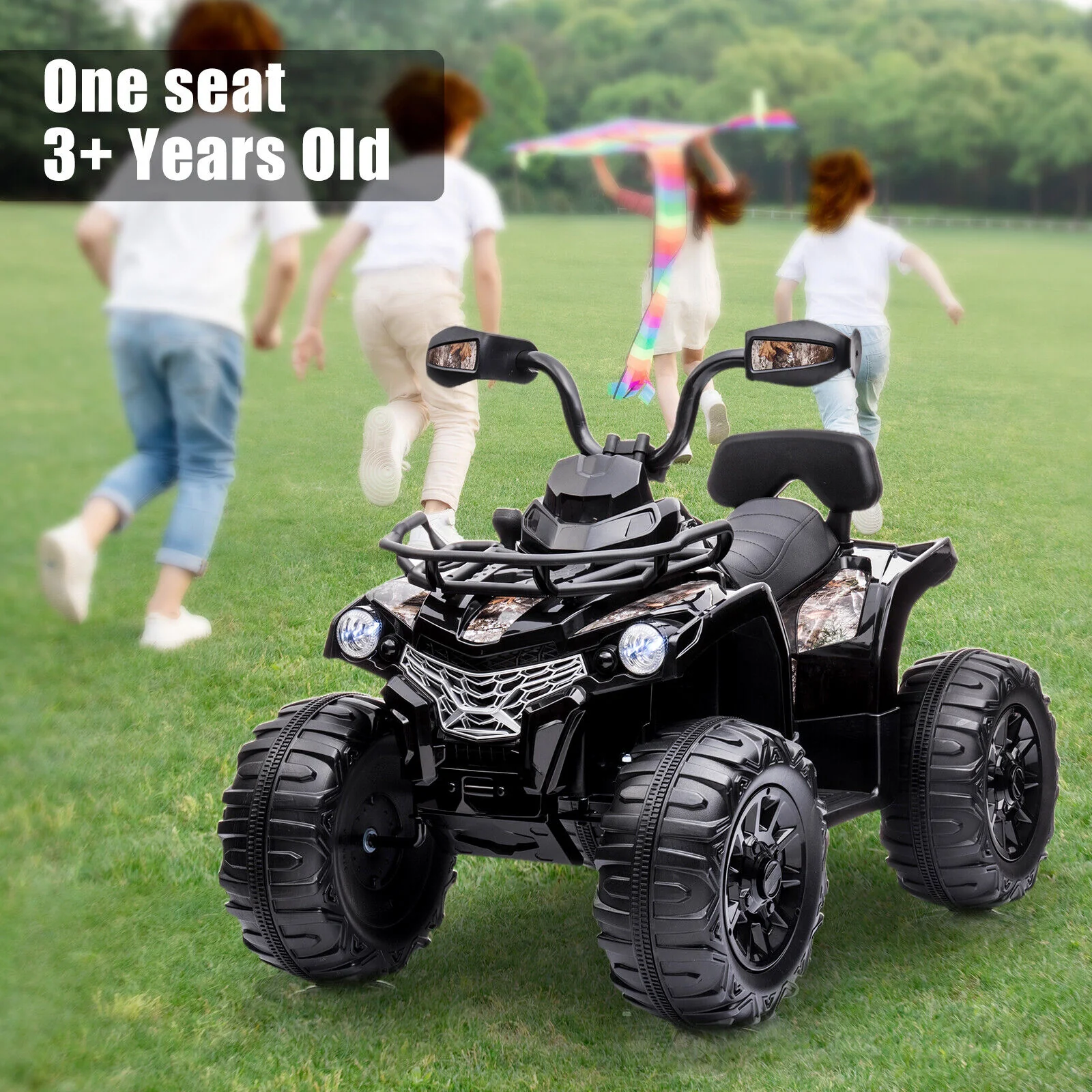 Electric 4-Wheeler Quad for Kids with Music and LED Lights - 12V Black ATV Ride-On - Image 2