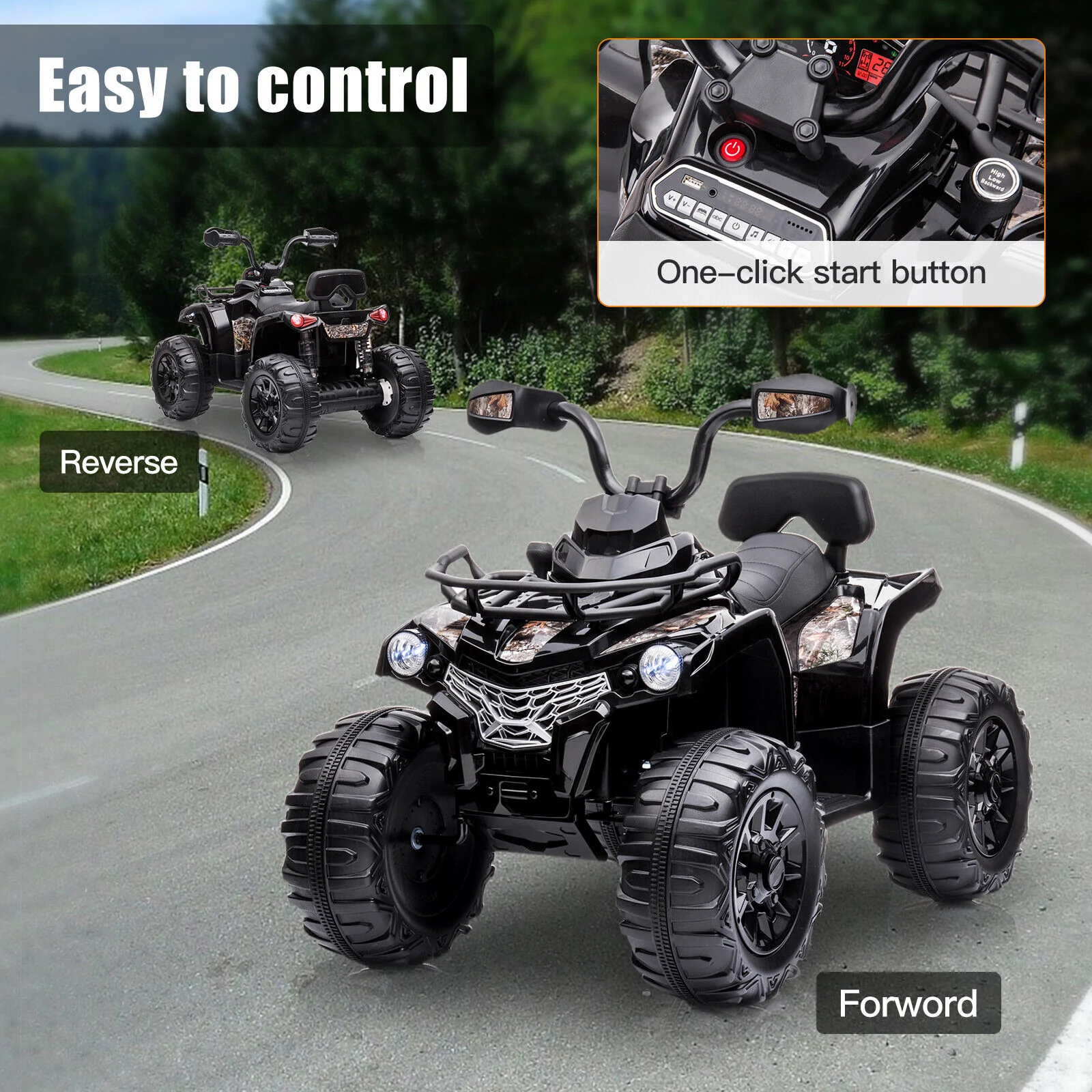 Electric 4-Wheeler Quad for Kids with Music and LED Lights - 12V Black ATV Ride-On - Image 3