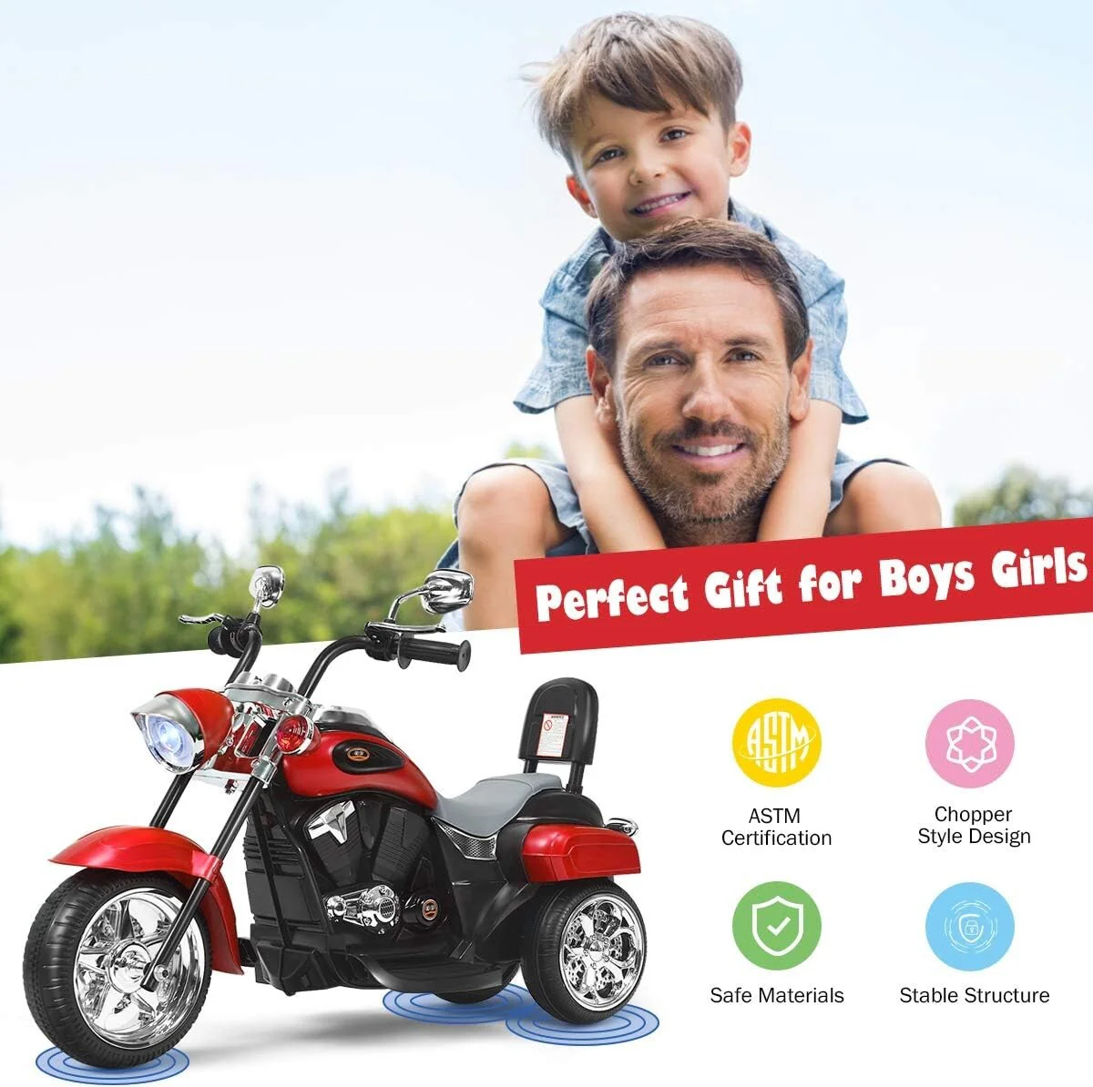 Red Battery-Powered Electric Ride-On Motorcycle for Children - Image 3
