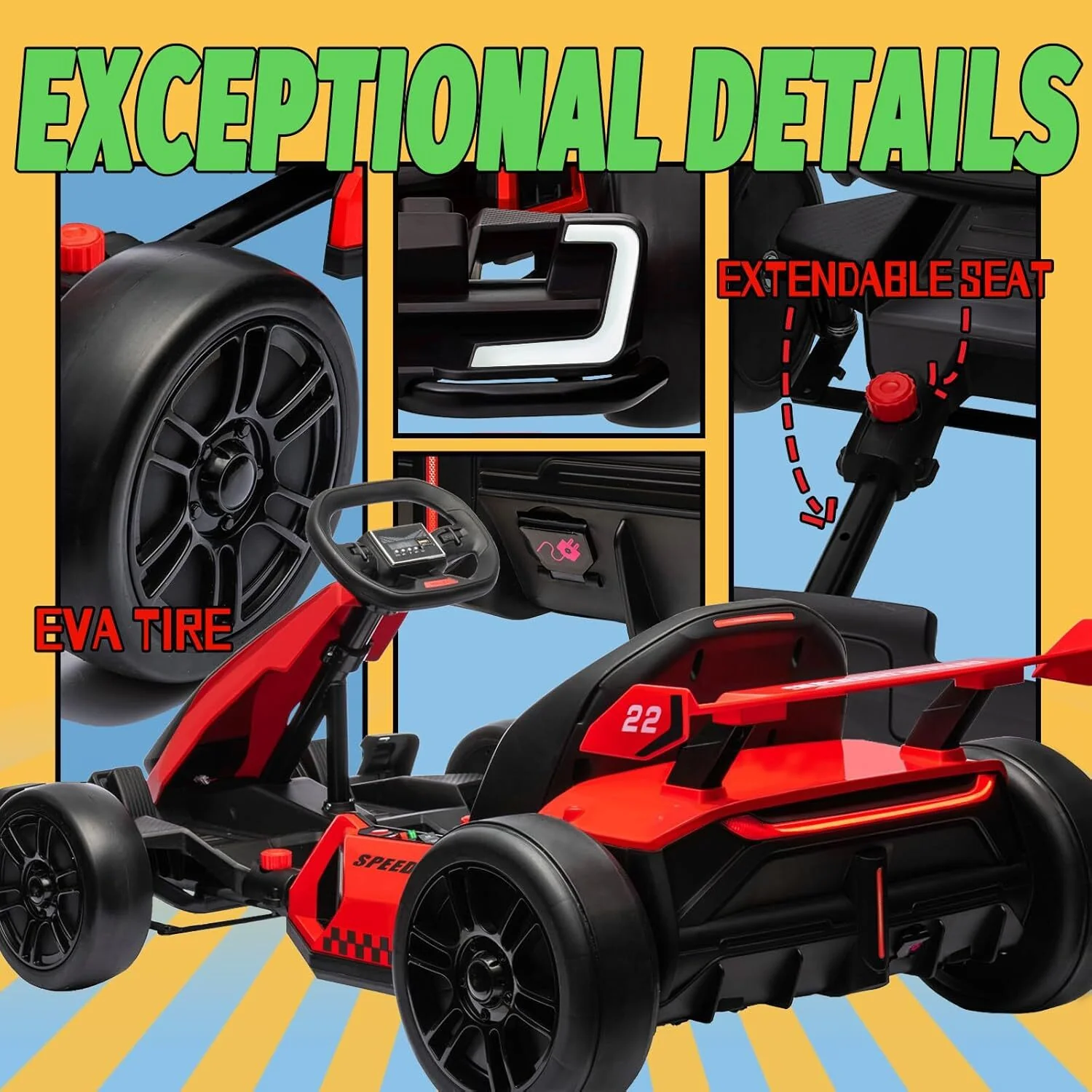 Electric Drift Kart with Adjustable Seat 24V Outdoor Ride-On Toy with 4 Speed Modes - Image 4