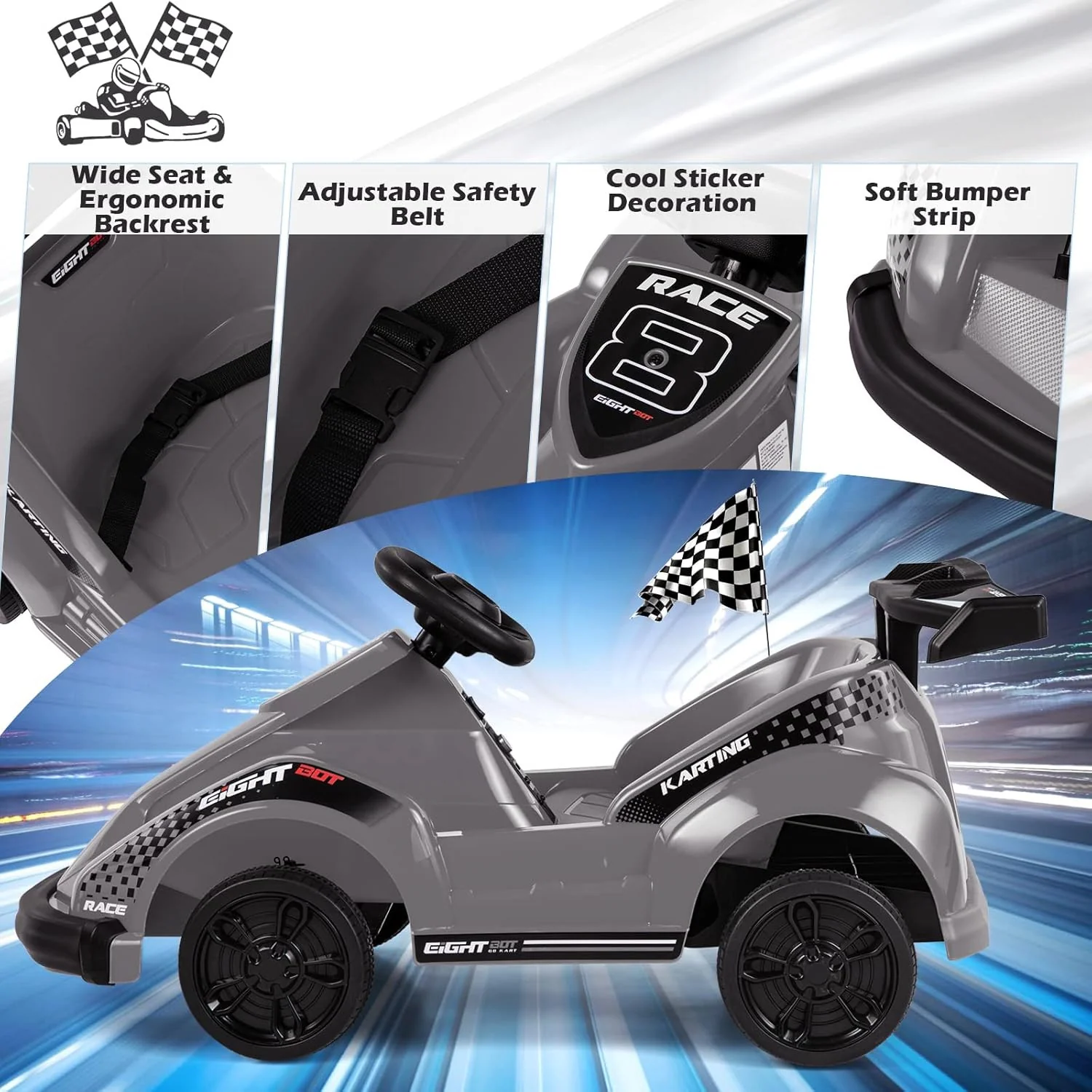 Electric 6V Battery Ride-On Racing Go-Kart with Remote Control and Safety Features - Image 4
