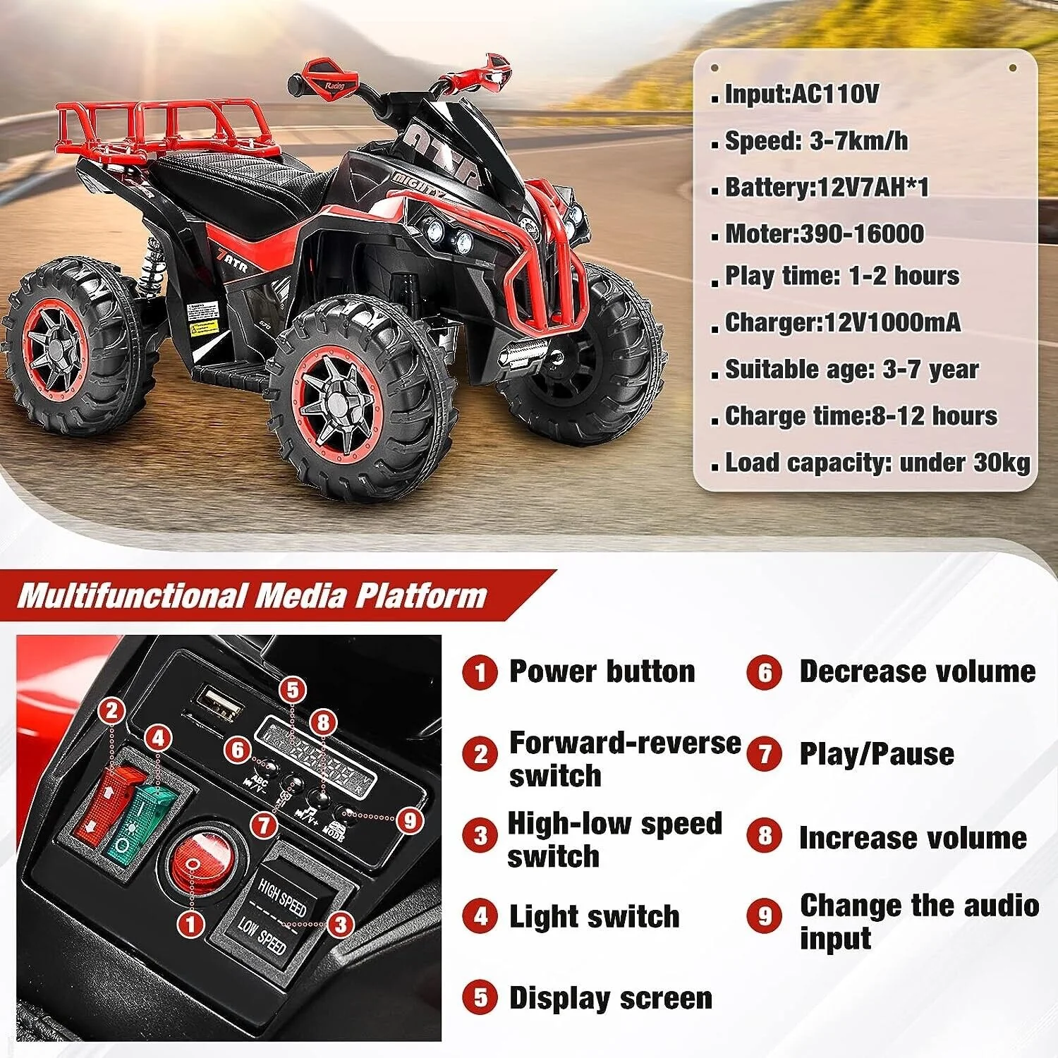 Electric Kids ATV Four Wheeler Cutrimoto for Children 3 to 7 Years Old - Perfect Gifts for Boys and Girls - Image 6