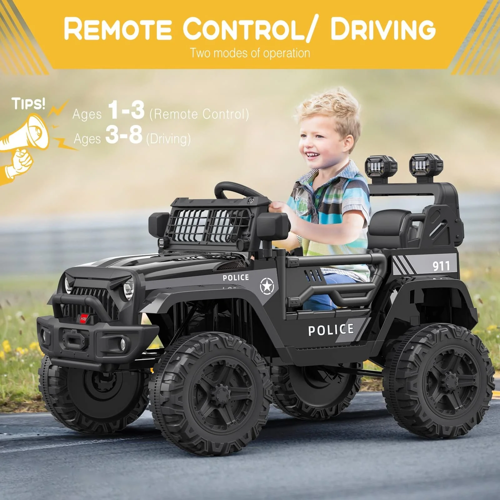 Electric Kids Ride-On Jeep SUV with 2 Speeds, Remote Control, LED Lights, and Music - Image 11
