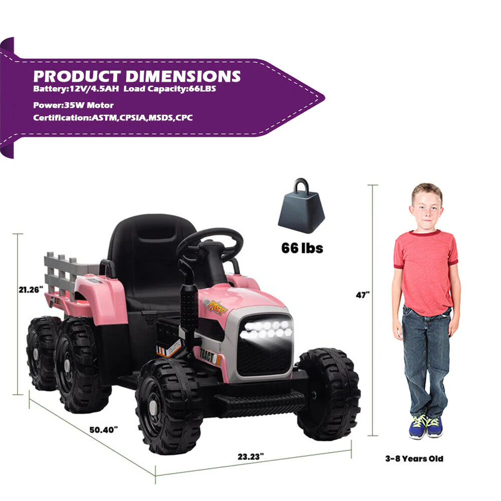 Electric Pink Tractor and Trailer Ride-On Toy for Toddlers (12V) - Image 2