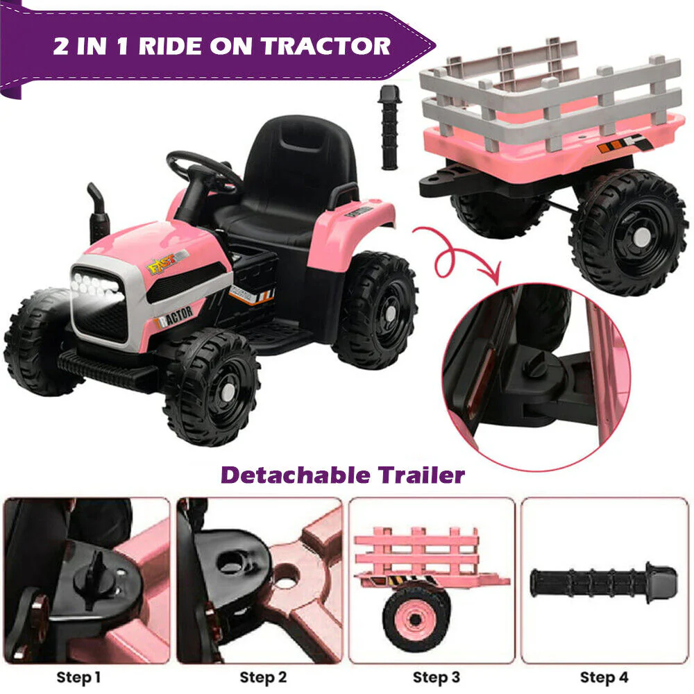 Electric Pink Tractor and Trailer Ride-On Toy for Toddlers (12V) - Image 3