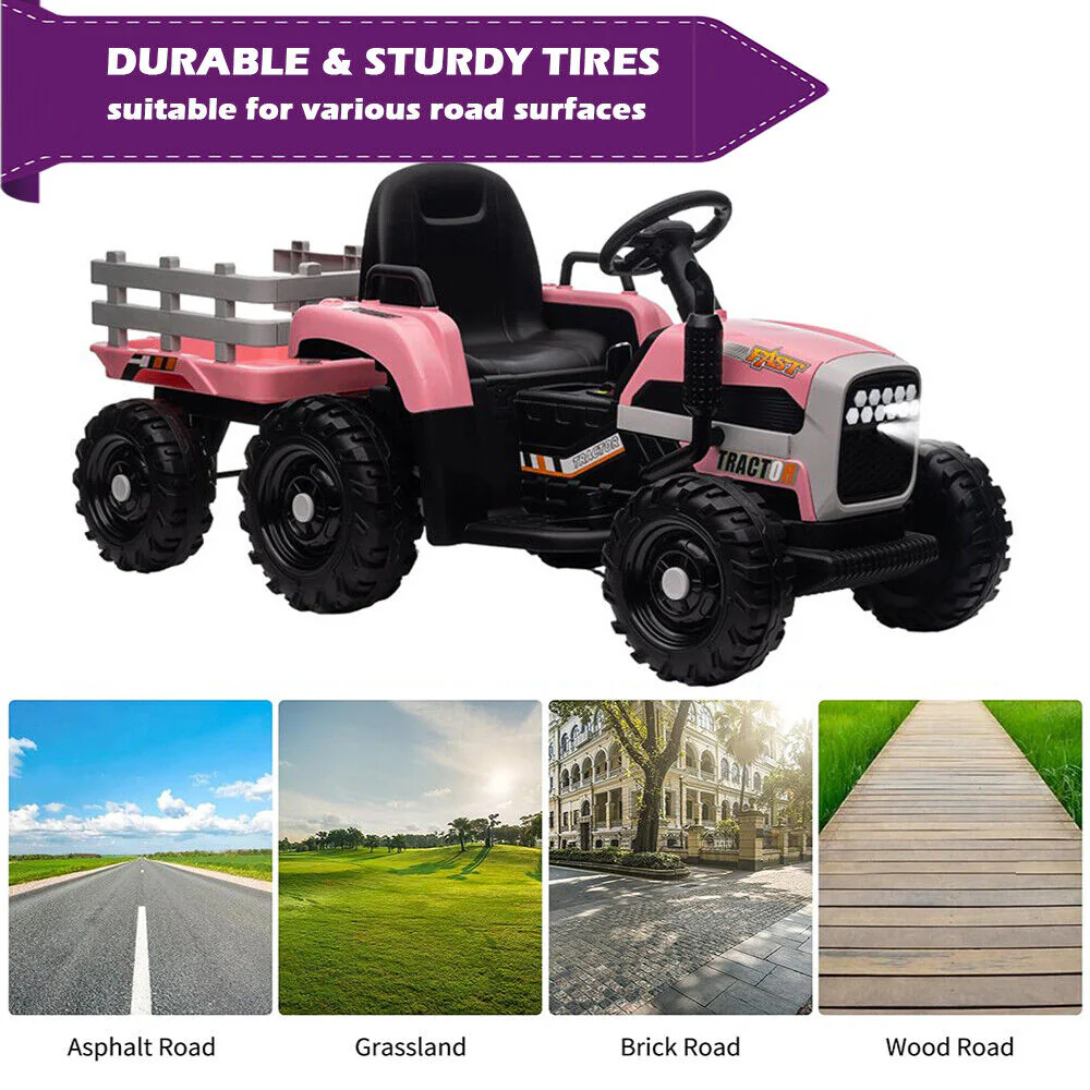 Electric Pink Tractor and Trailer Ride-On Toy for Toddlers (12V) - Image 5