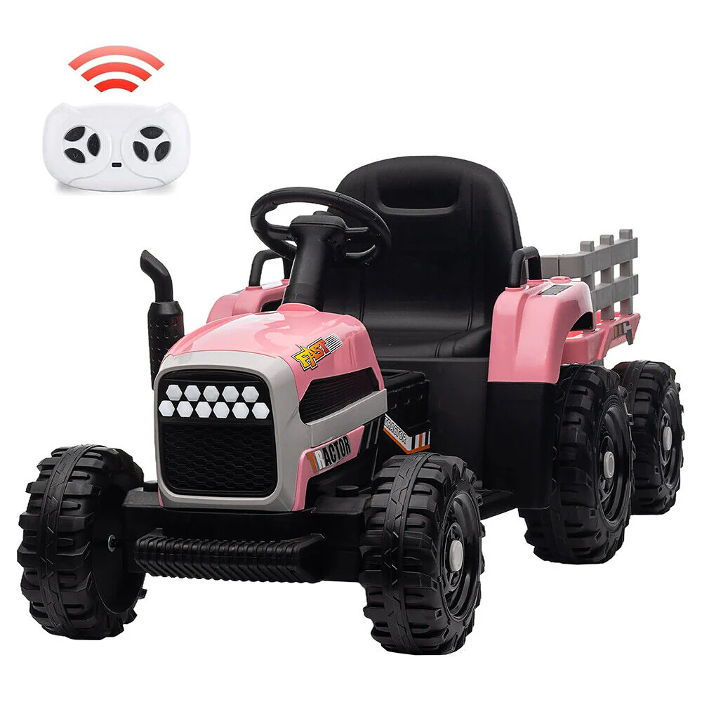 Electric Pink Tractor and Trailer Ride-On Toy for Toddlers (12V) - Image 6