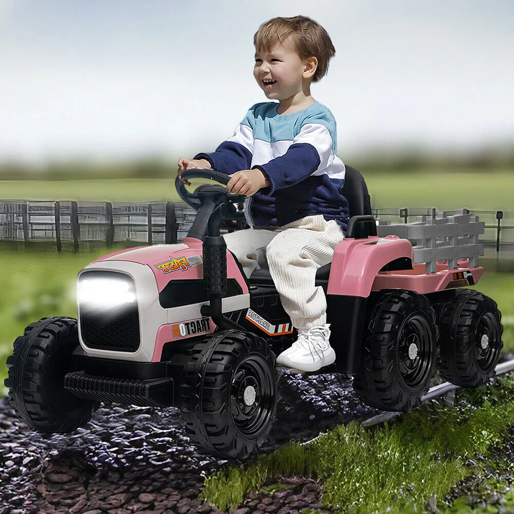 Electric Pink Tractor and Trailer Ride-On Toy for Toddlers (12V) - Image 7