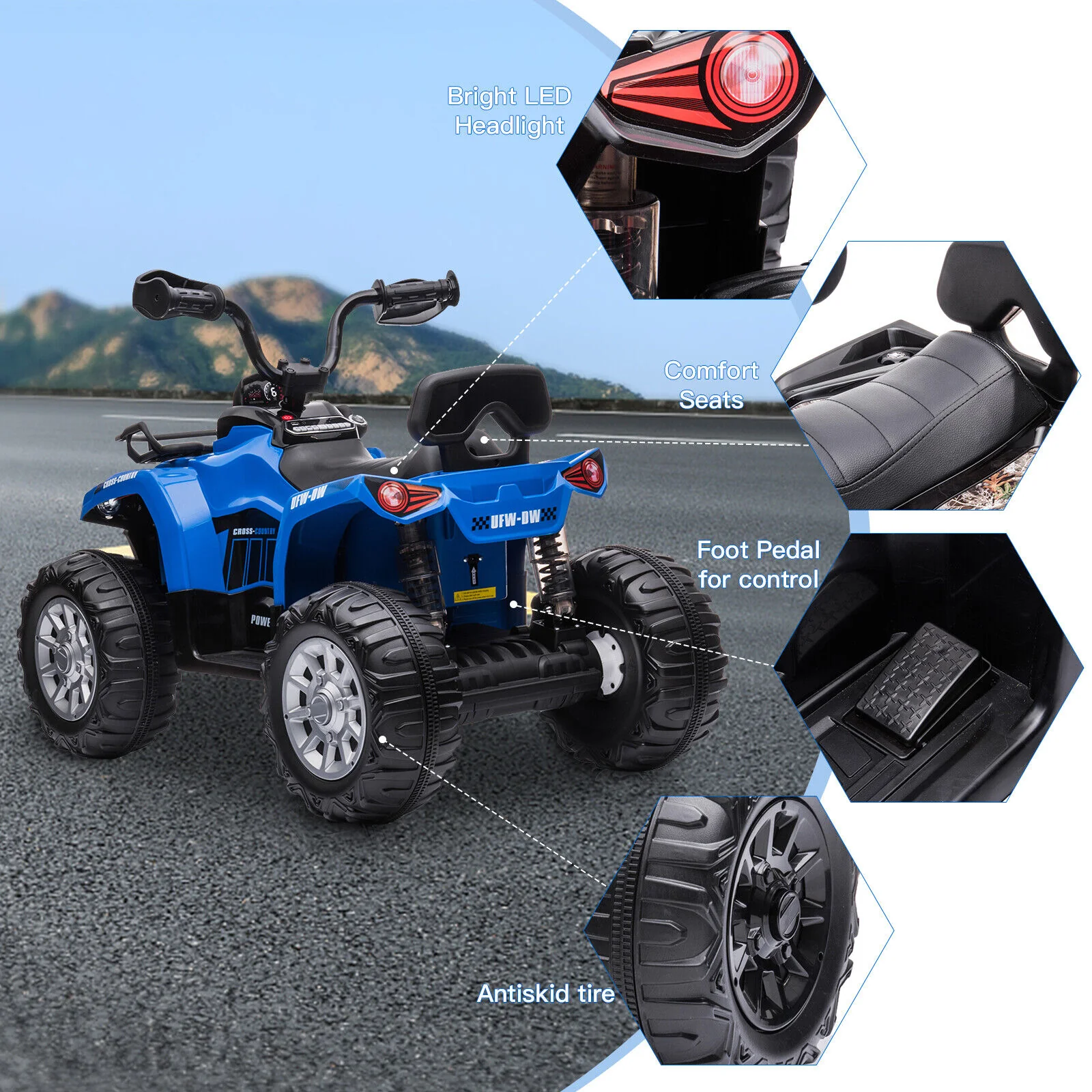 Electric Ride-On ATV for Kids with MP3 Player and Headlights - 2 Speeds, 12V, 4-Wheeler Quad - Image 8