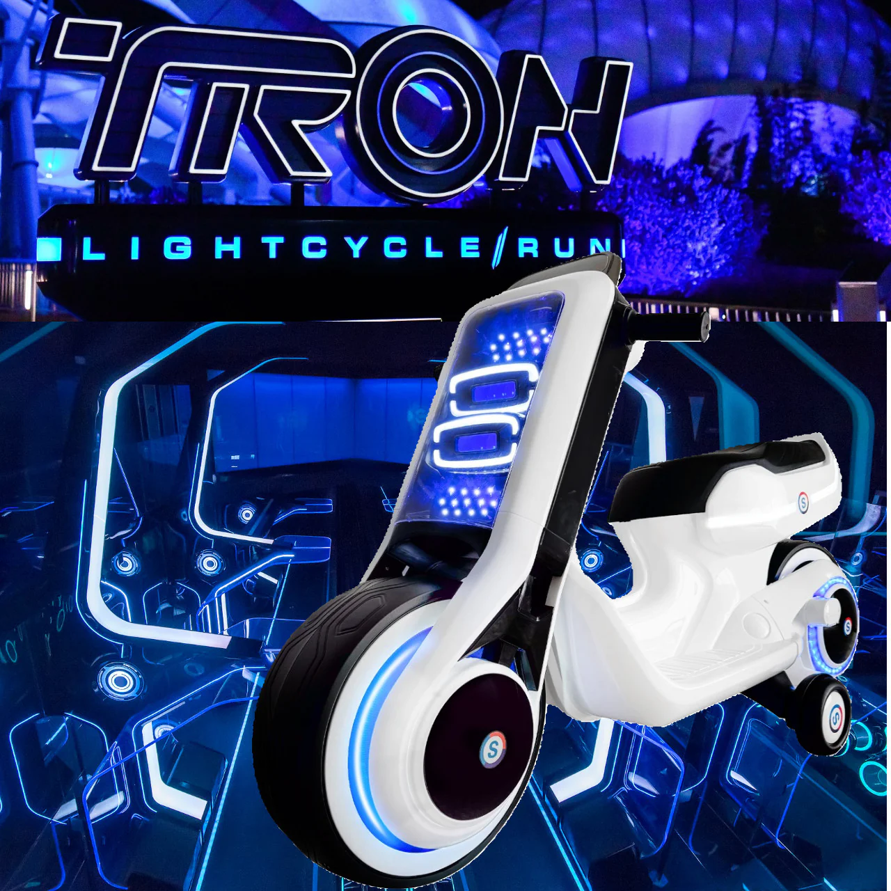 12V Electric Kids Ride-On Motorcycle with Full LED Lights and Multiple Light Modes, Tron-Inspired Design