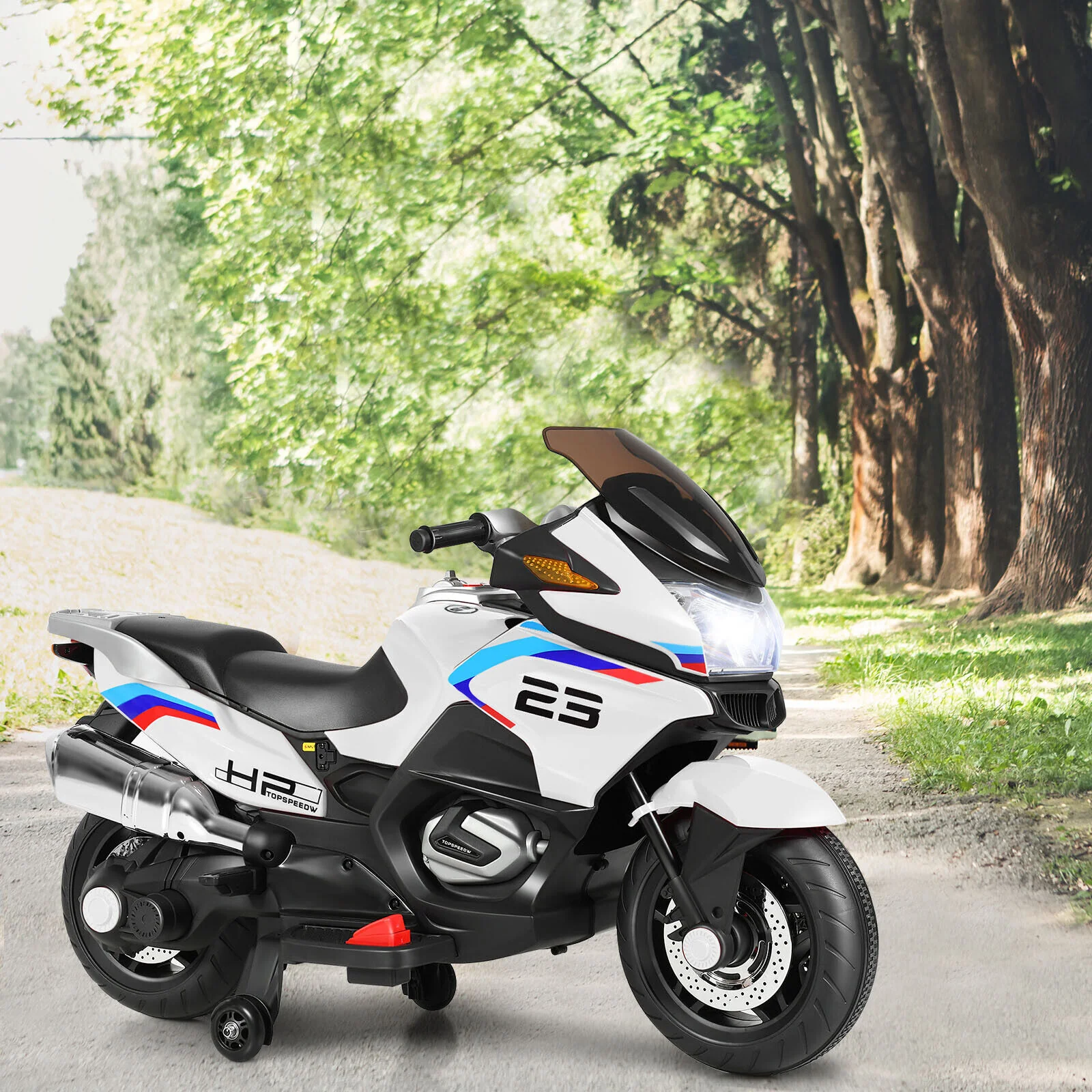 Electric Ride-On Motorcycle for Kids with LED Lights - White - Image 3