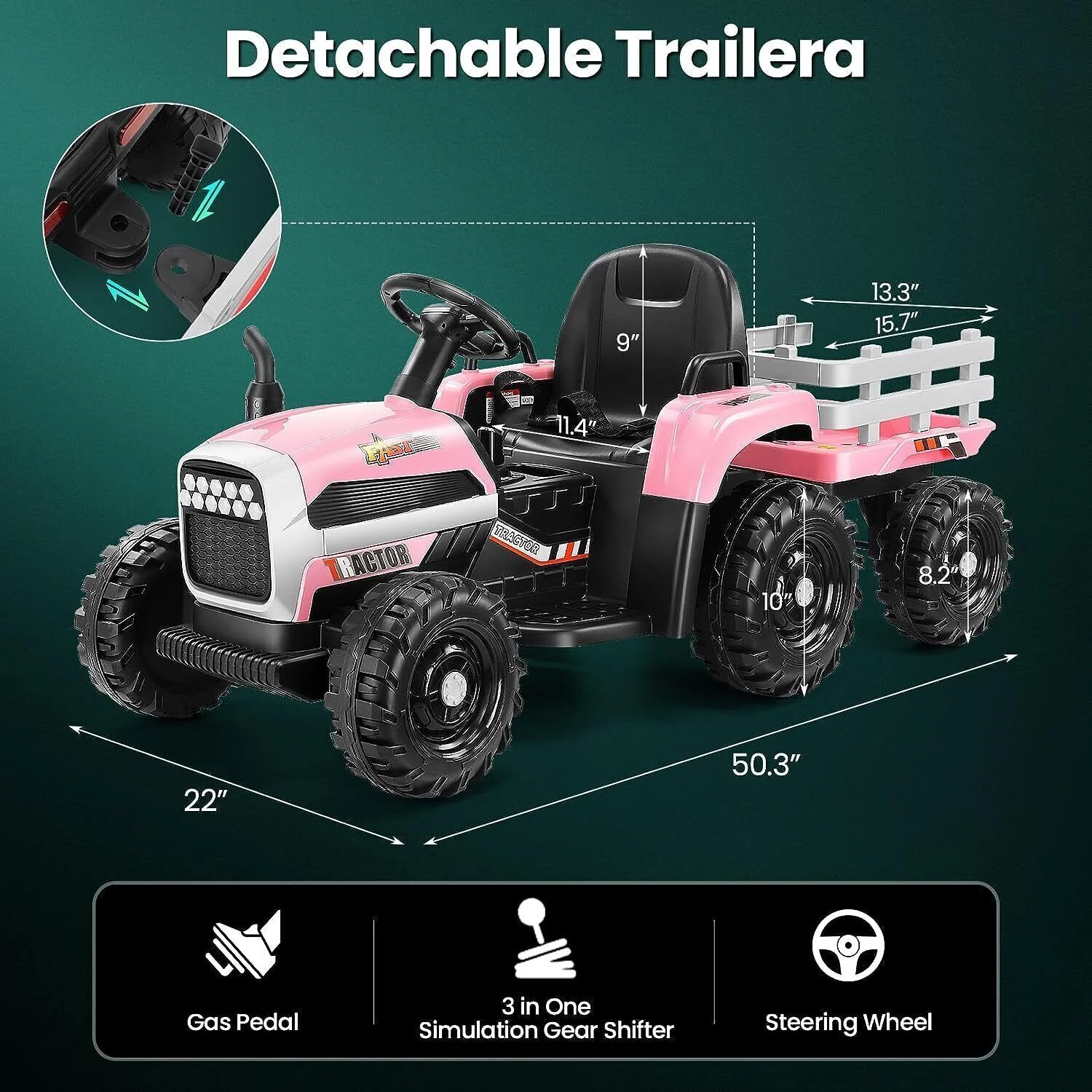 Electric Ride-On Tractor Car Toy with Trailer for Kids - 12V, 60W, 3-Speed, Remote Control and AUX Port - Image 19